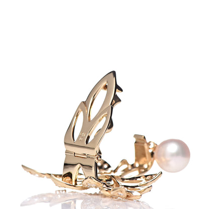 Mikimoto 18K Yellow Gold Diamond Akoya Pearl Flower Brooch Clip 3 of 4