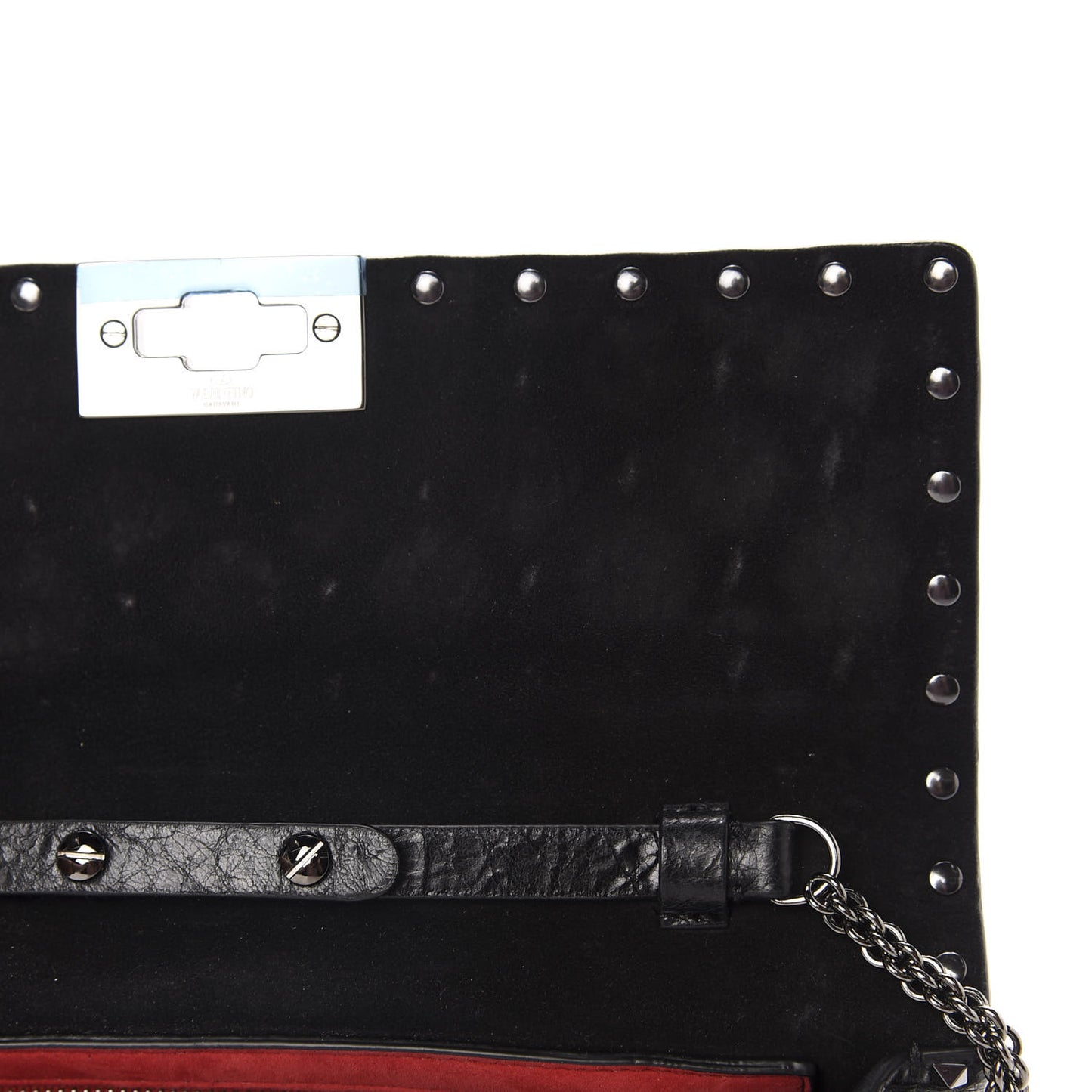 Craquele Nappa Rockstud Spike Wallet on Chain Black