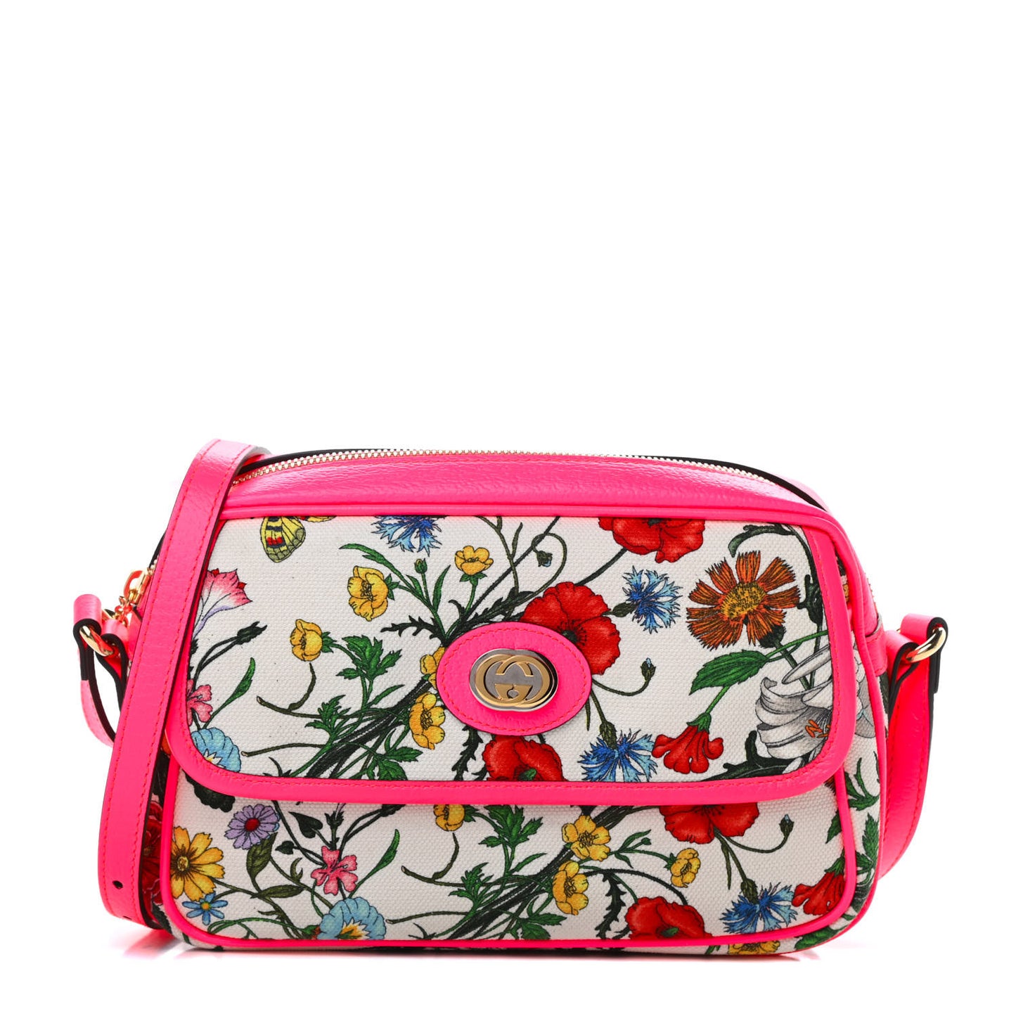 Canvas Flora Floral Shoulder Bag White Fuchsia Fluo