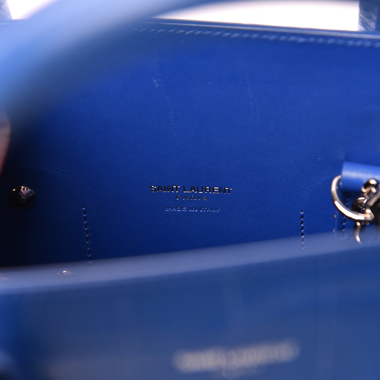 Saint Laurent Calfskin Crocodile Embossed Small Sac De Jour Royal Blue 6 of 12