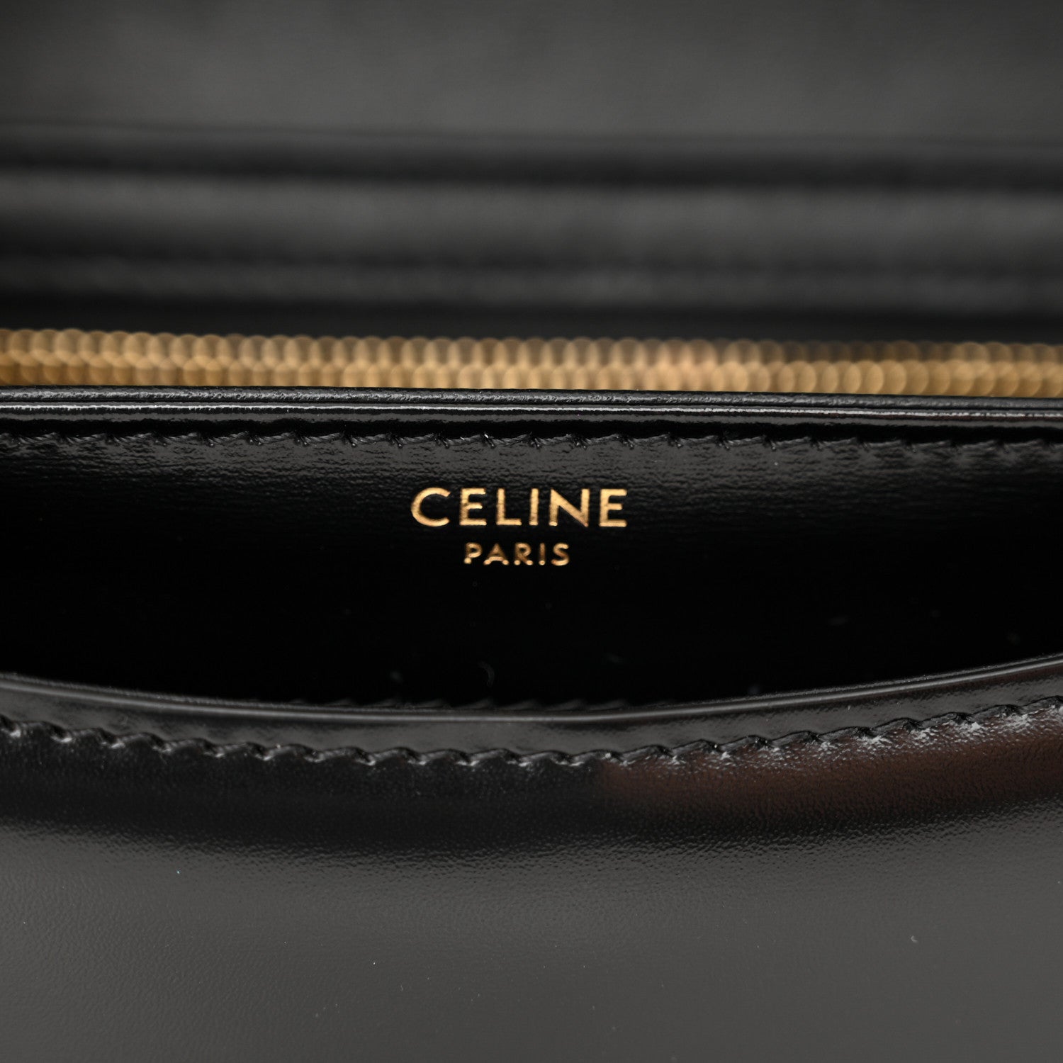 Celine Shiny Calfskin Besace Clea Chain Triomphe Black 6 of 10