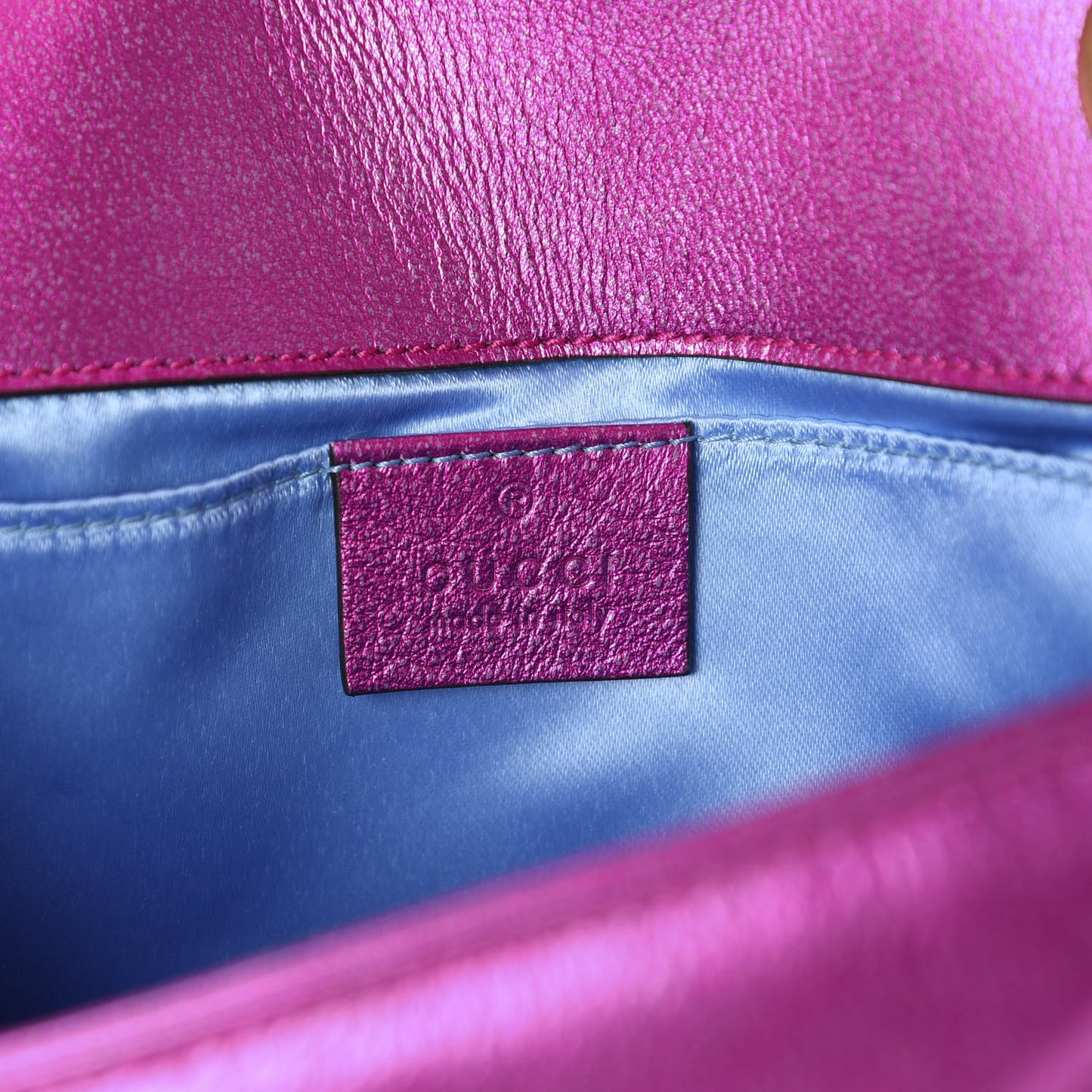 Metallic Calfskin Matelasse Mini GG Marmont Shoulder Bag Fuchsia