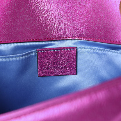 Gucci Metallic Calfskin Matelasse Mini GG Marmont Shoulder Bag Fuchsia 8 of 10