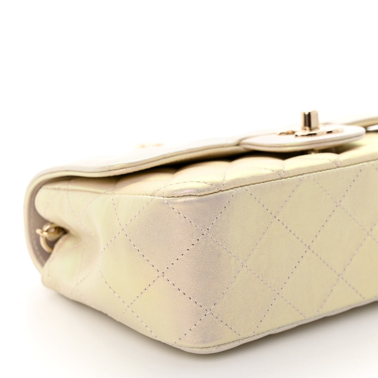 Iridescent Lambskin Quilted Mini Rectangular Flap Ivory