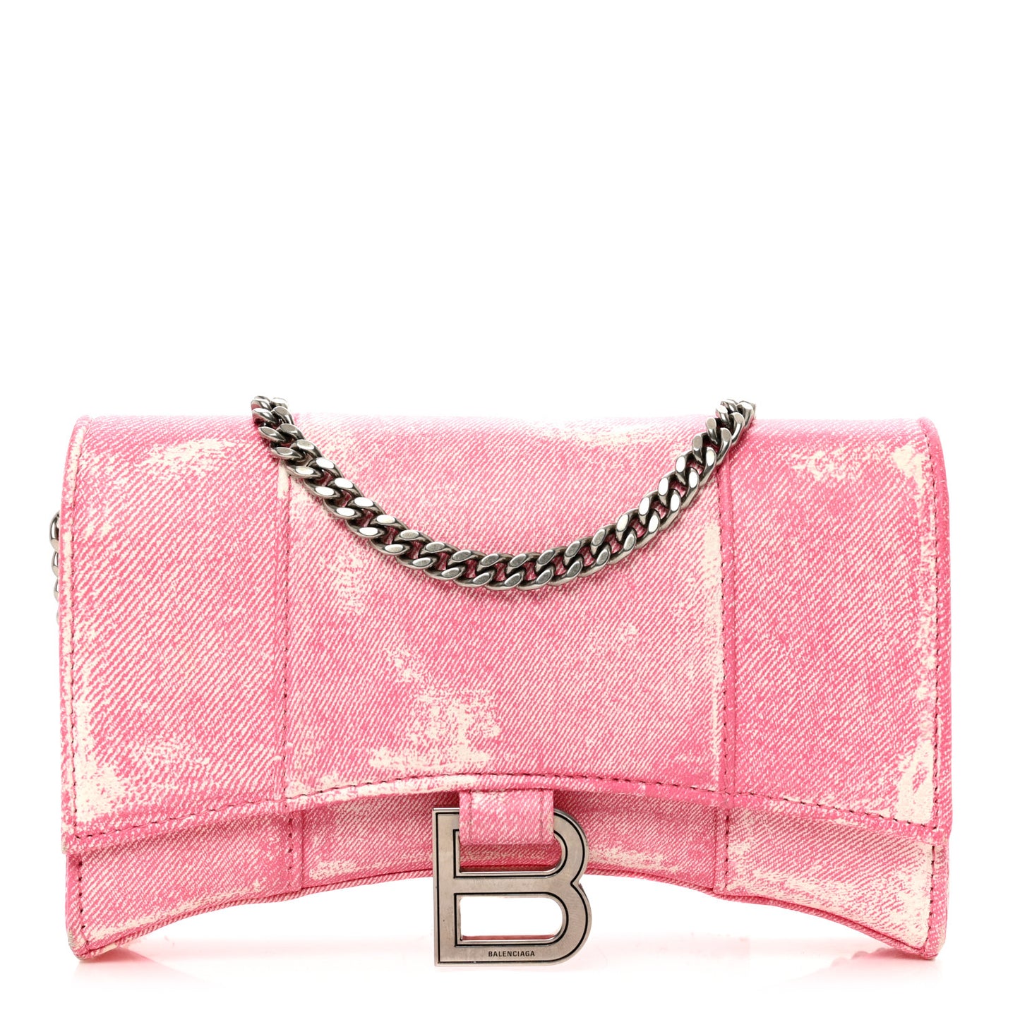 Nappa Denim Printed Hourglass Chain Bag Denim Pink