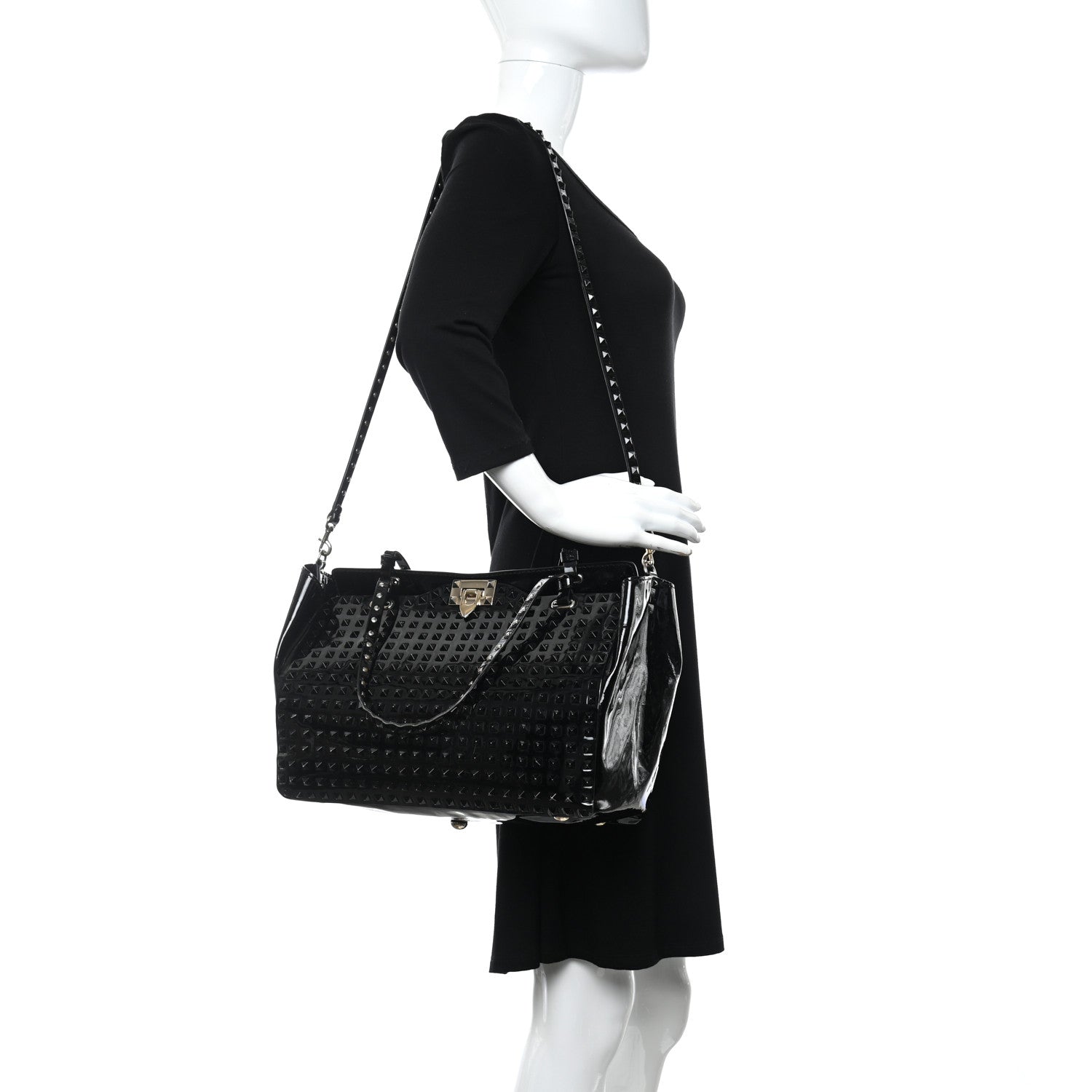 Valentino Garavani Patent Punkouture Medium Rockstud All Over Tote Black 2 of 5