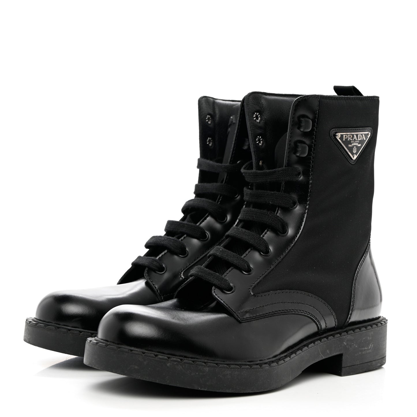 Spazzolato Re-Nylon Metal Triangle Logo Mens Combat Boots 8 Black