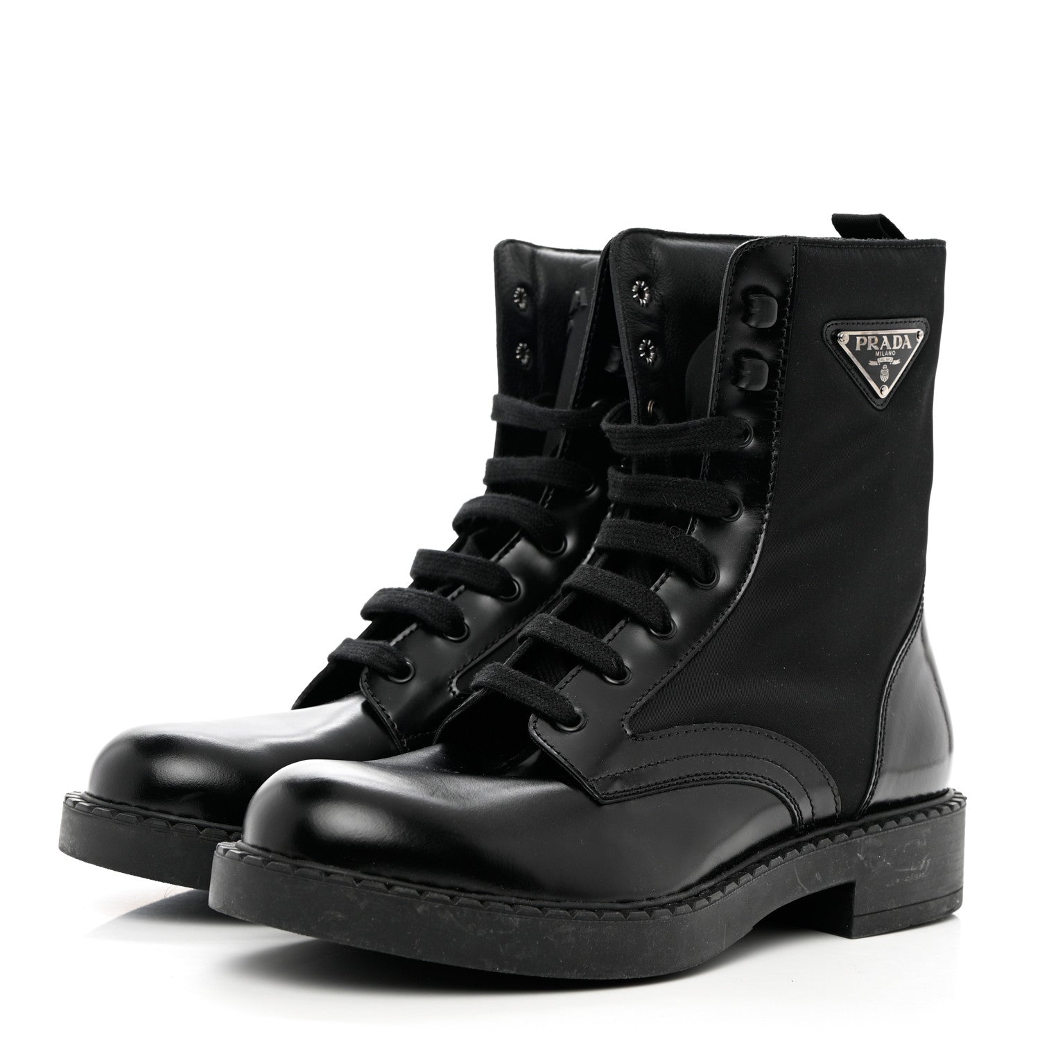 Prada Spazzolato Re-Nylon Metal Triangle Logo Mens Combat Boots 8 Black 3 of 8