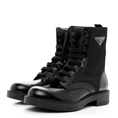 Prada Spazzolato Re-Nylon Metal Triangle Logo Mens Combat Boots 8 Black 3 of 8