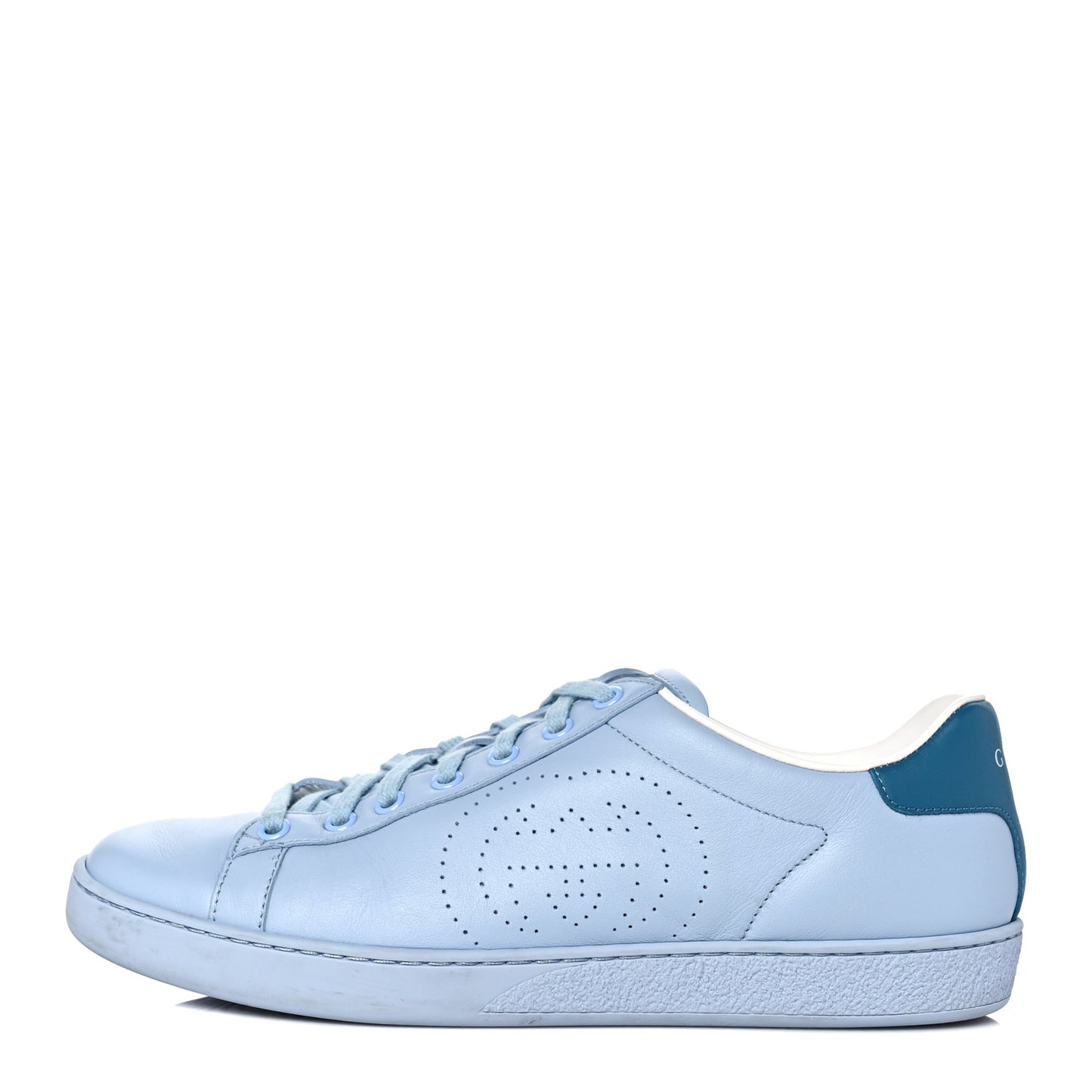 Calfskin Interlocking G Perforated Womens Ace Sneakers 38.5 Porcelain Light Blue Zaffiro