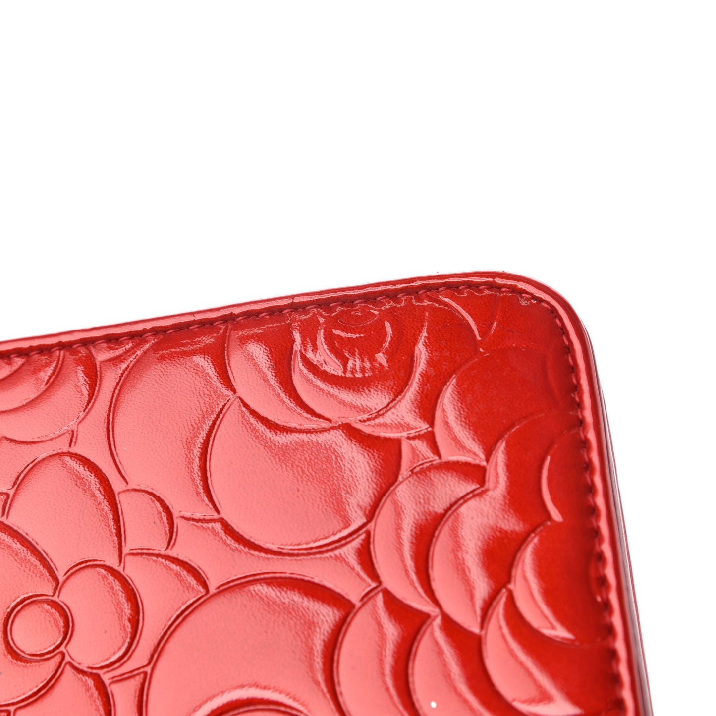Patent Camellia Embossed Wallet On Chain WOC Dark Red