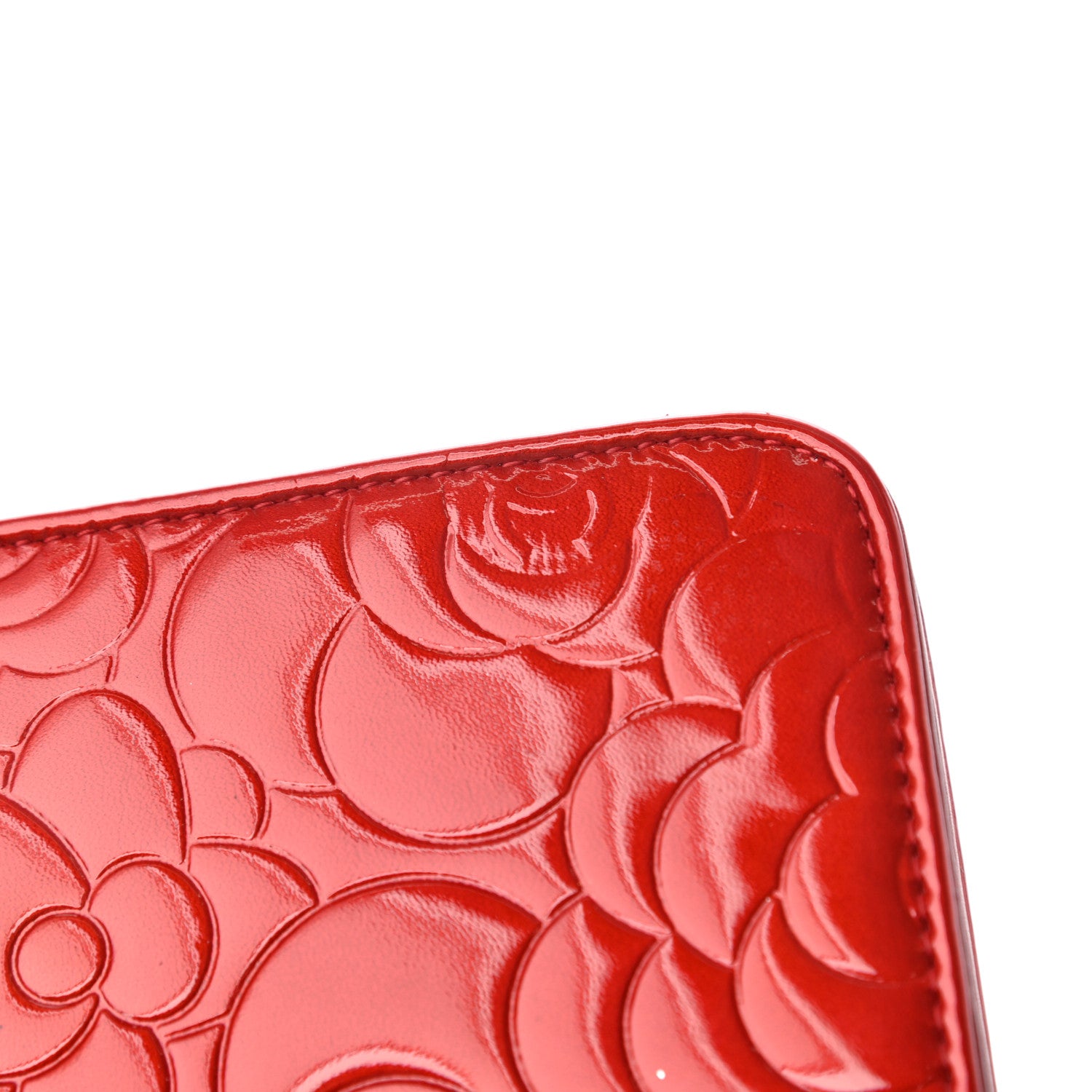 Chanel Patent Camellia Embossed Wallet On Chain WOC Dark Red 9 of 11