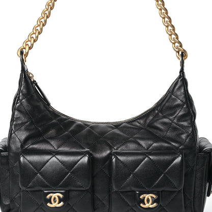 Chanel Shiny Lambskin Quilted Trendy Pockets Hobo Black 8 of 12