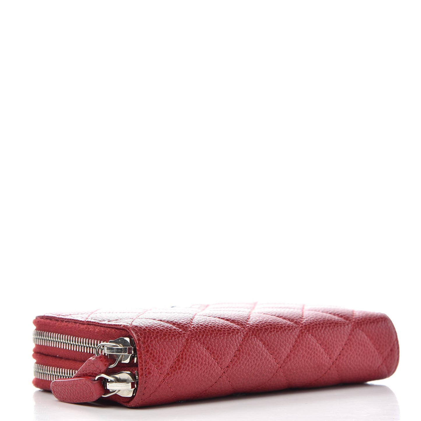 Caviar Quilted Gusset Double Zip Around Wallet Red