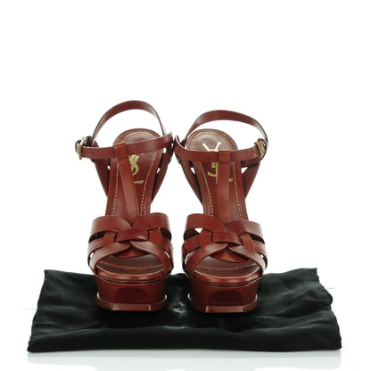 Saint Laurent Calfskin Tribute 105 Platform Sandals 35.5 Dark Cuoio Paint 8 of 8