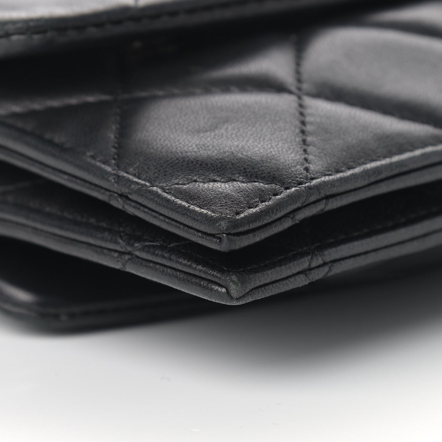 Lambskin Quilted Double Sided Wallet On Chain WOC Black