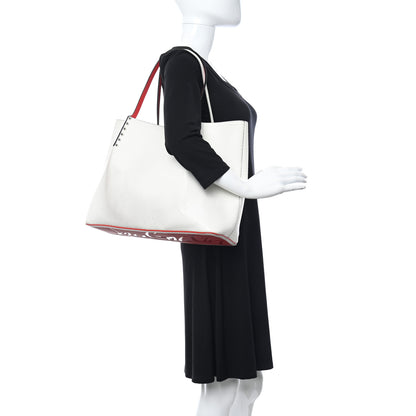 Christian Louboutin Calfskin Lizard Embossed Spikes East West Cabata Tote White 2 of 13