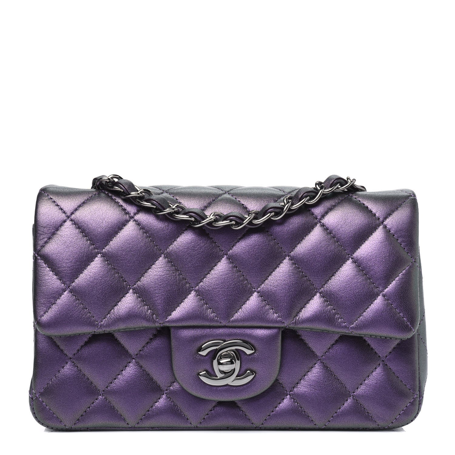 Chanel Metallic Lambskin Quilted Mini Rectangular Flap Purple 1 of 4