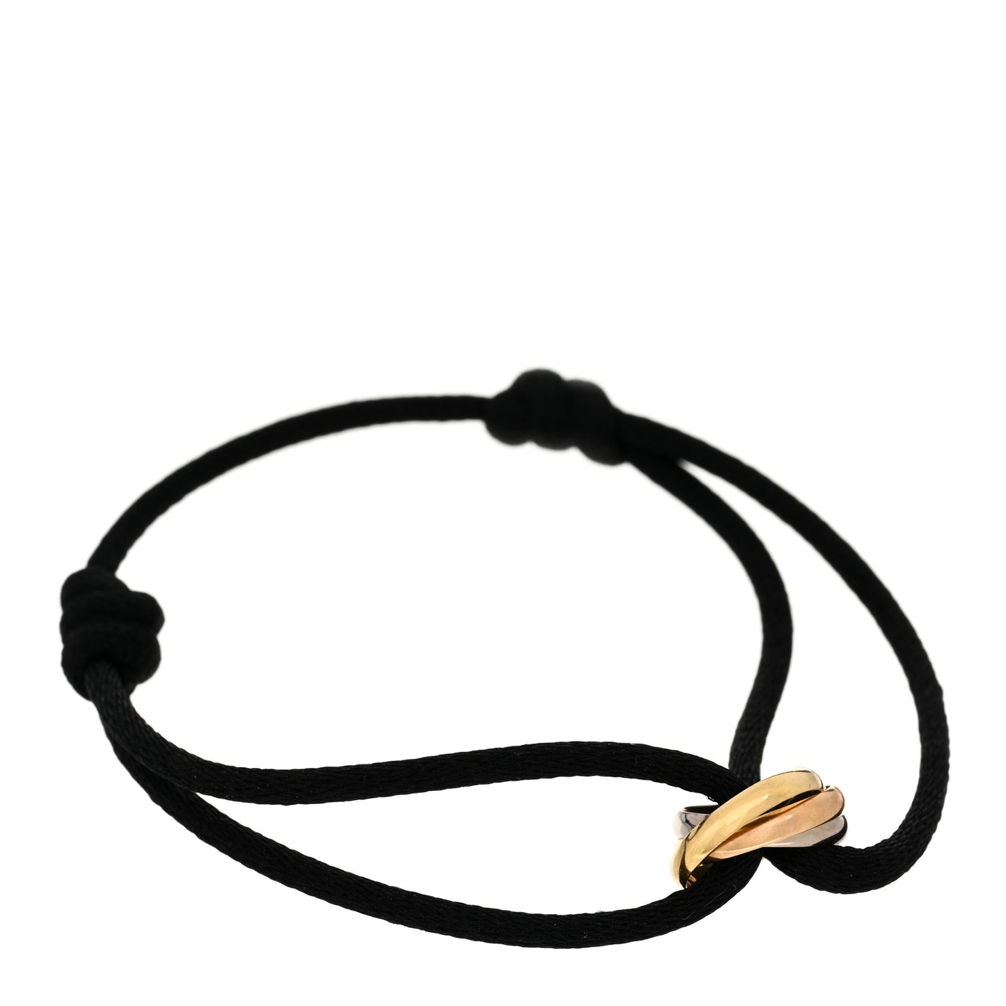 18k Pink Yellow White Gold Trinity Adjustable Cord Bracelet Black