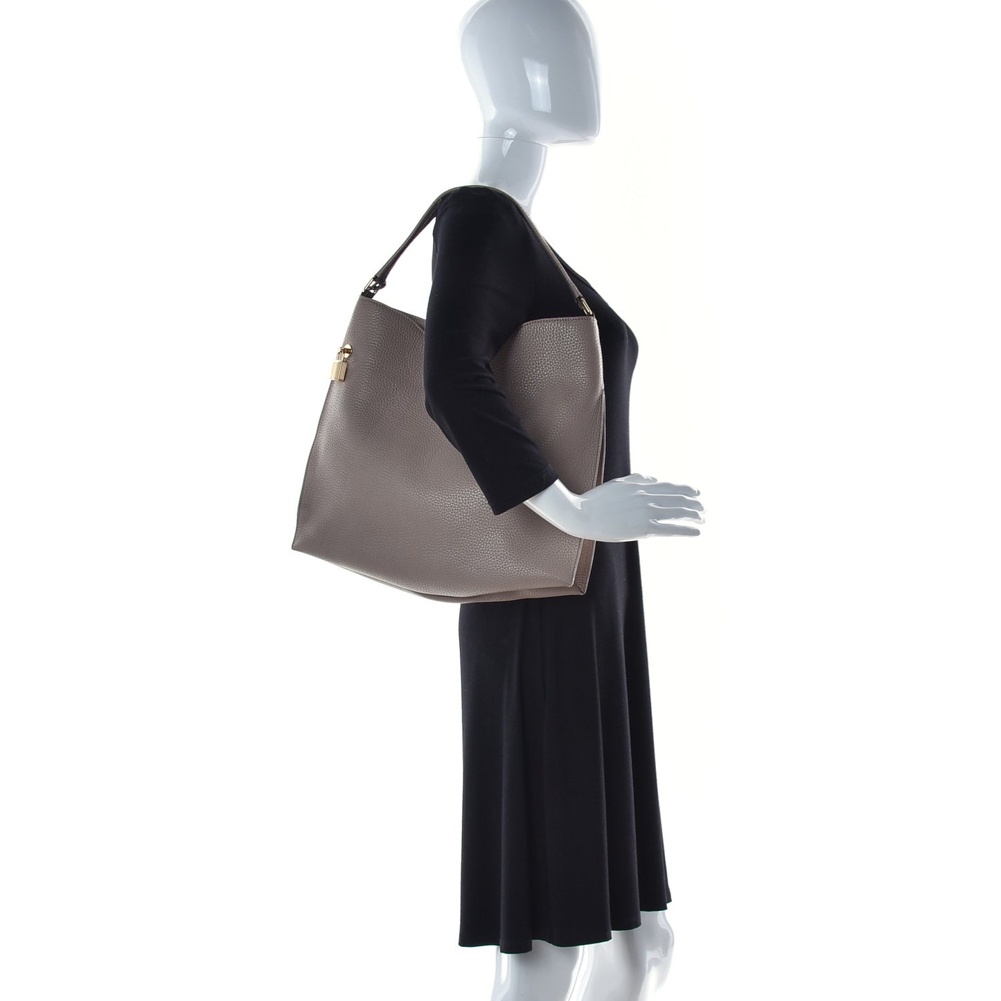 Pebbled Calfskin Alix Padlock Zip Hobo Bag Taupe