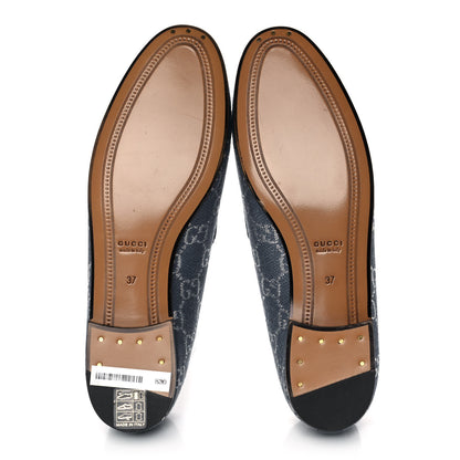 Gucci Canvas Lame GG Monogram Horsebit Womens Jordaan Loafers 37 Blue Silver 5 of 11