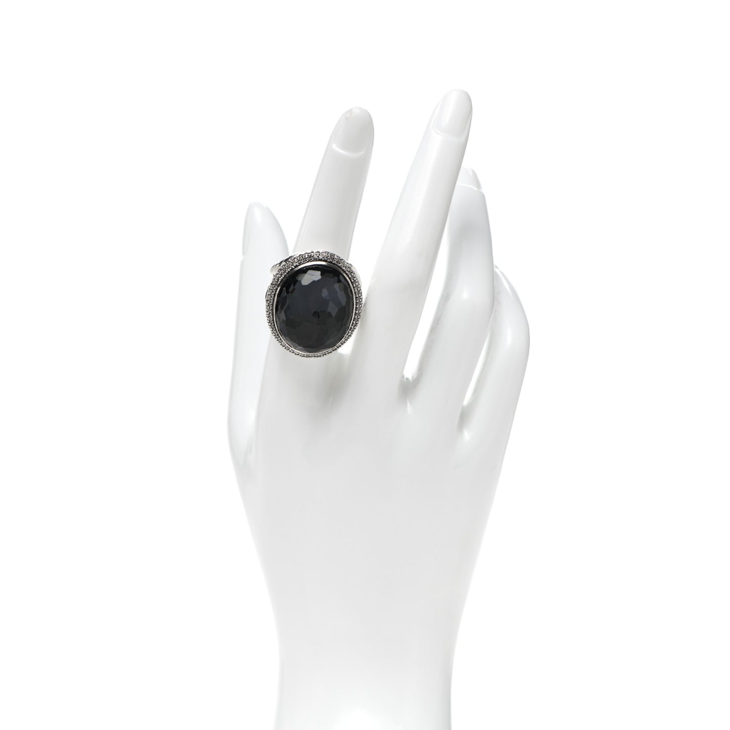 Sterling Silver Diamond Black Orchid 18mm Signature Oval Ring 54 7