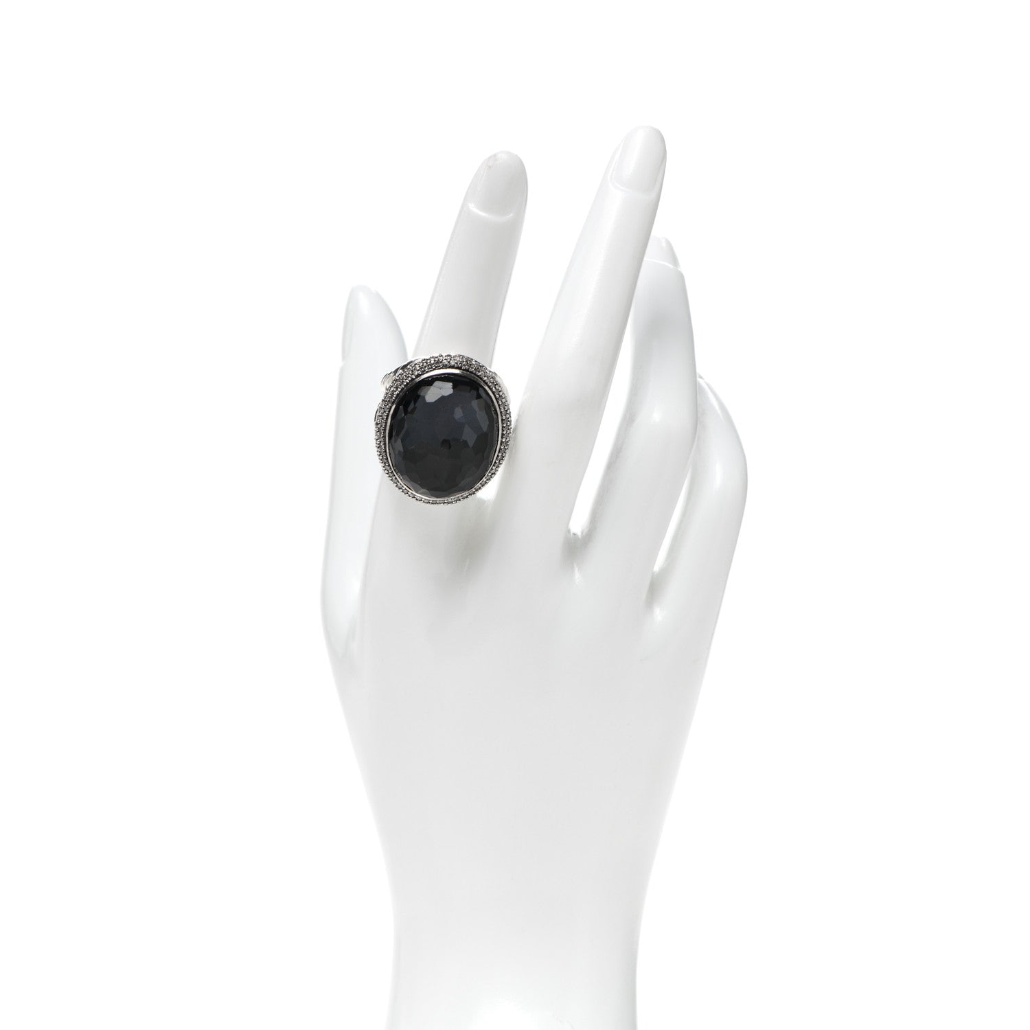 David Yurman Sterling Silver Diamond Black Orchid 18mm Signature Oval Ring 54 7 2 of 5