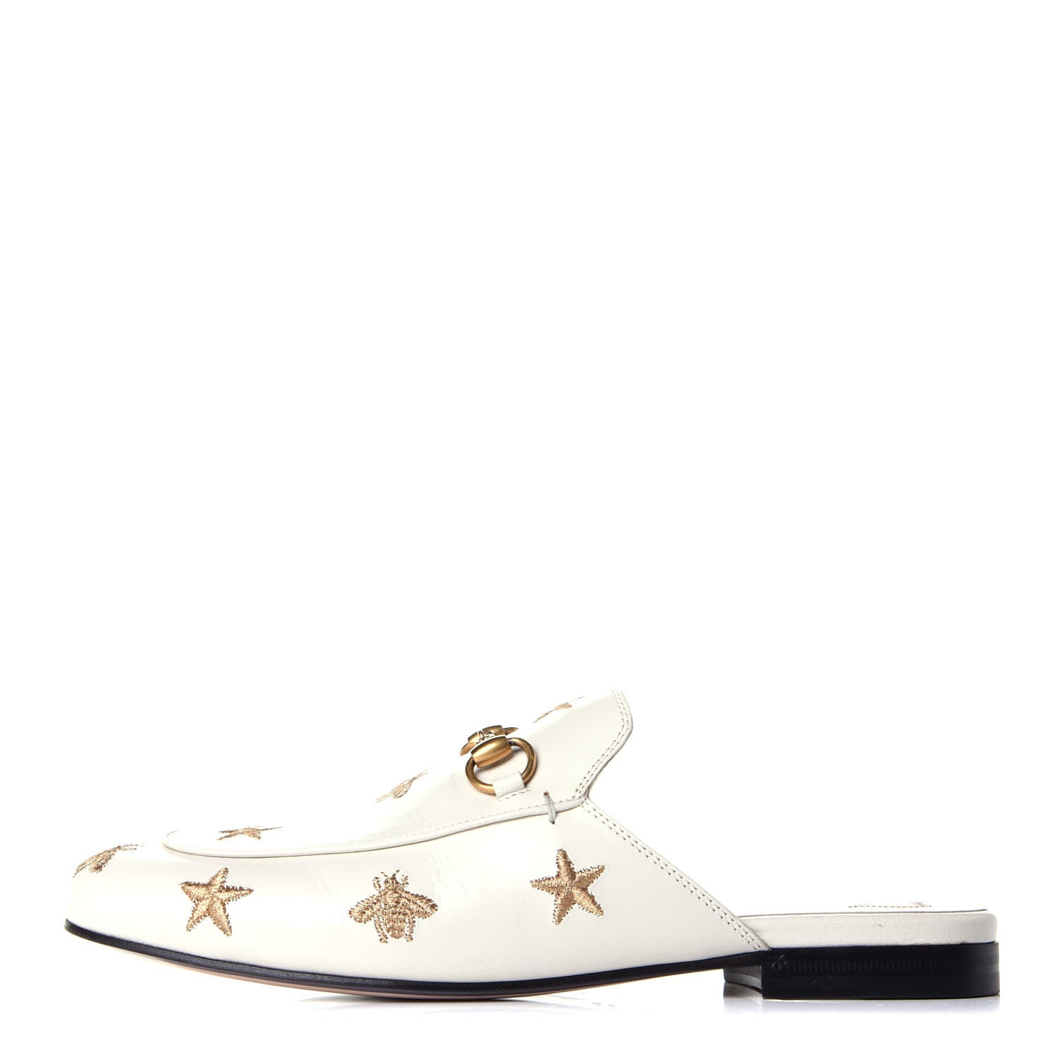 Gucci Goatskin Bee Star Embroidered Womens Princetown Slippers 37 Mystic White 1 of 9