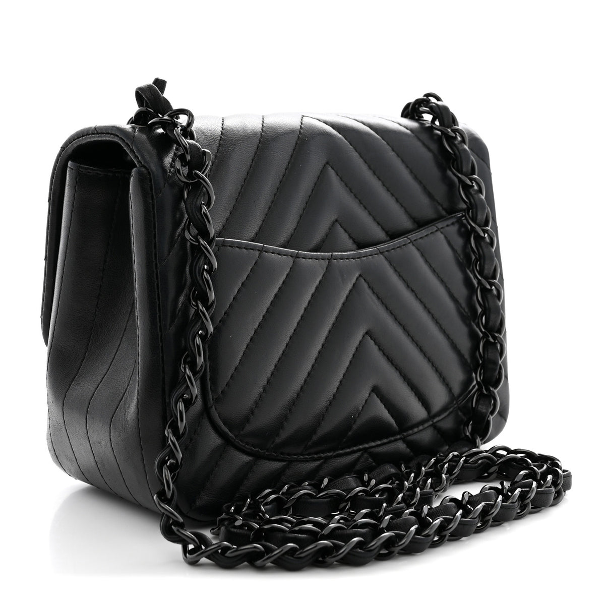 Lambskin Chevron Quilted Mini Square Flap So Black