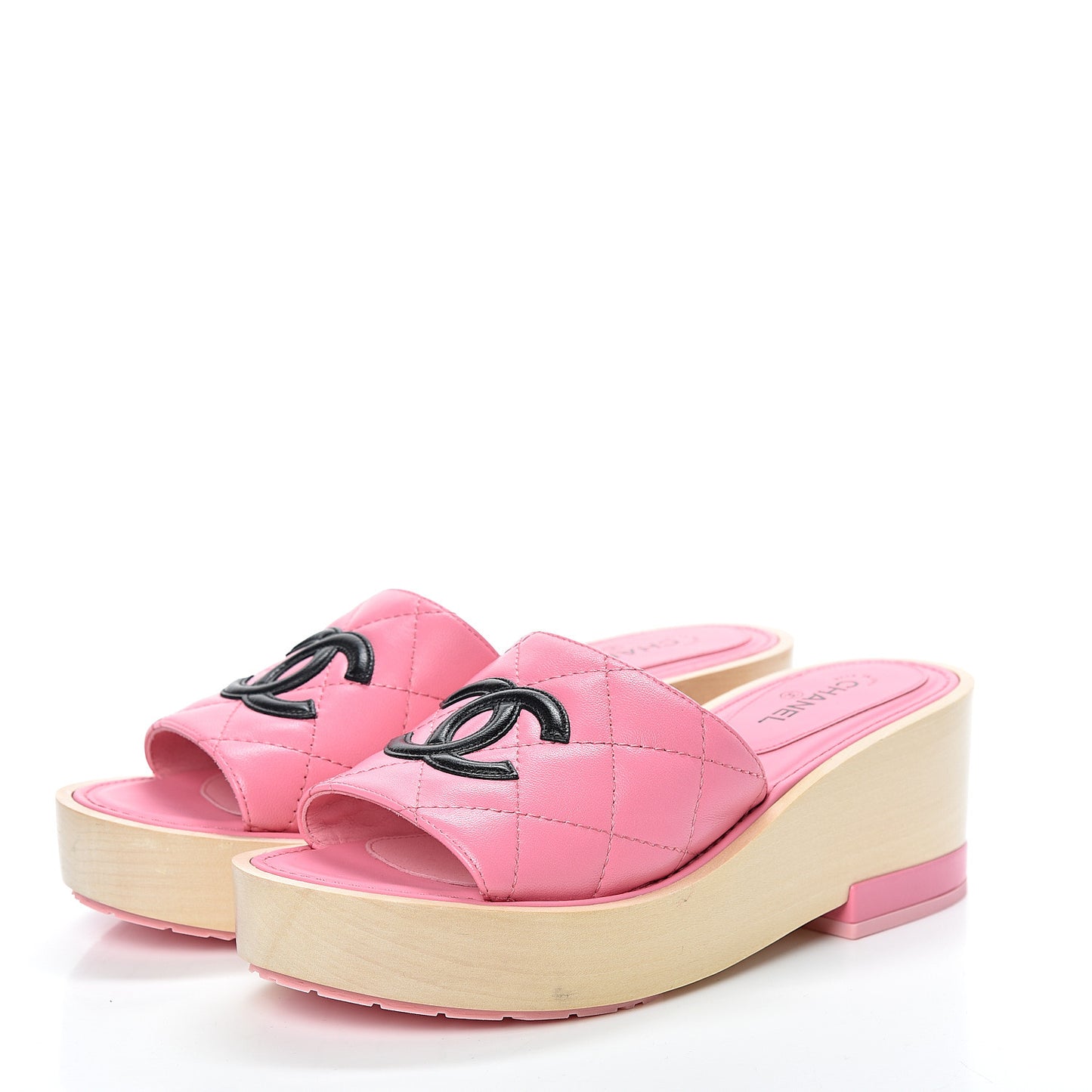 Lambskin CC Flat Slide Sandals 36 Pink