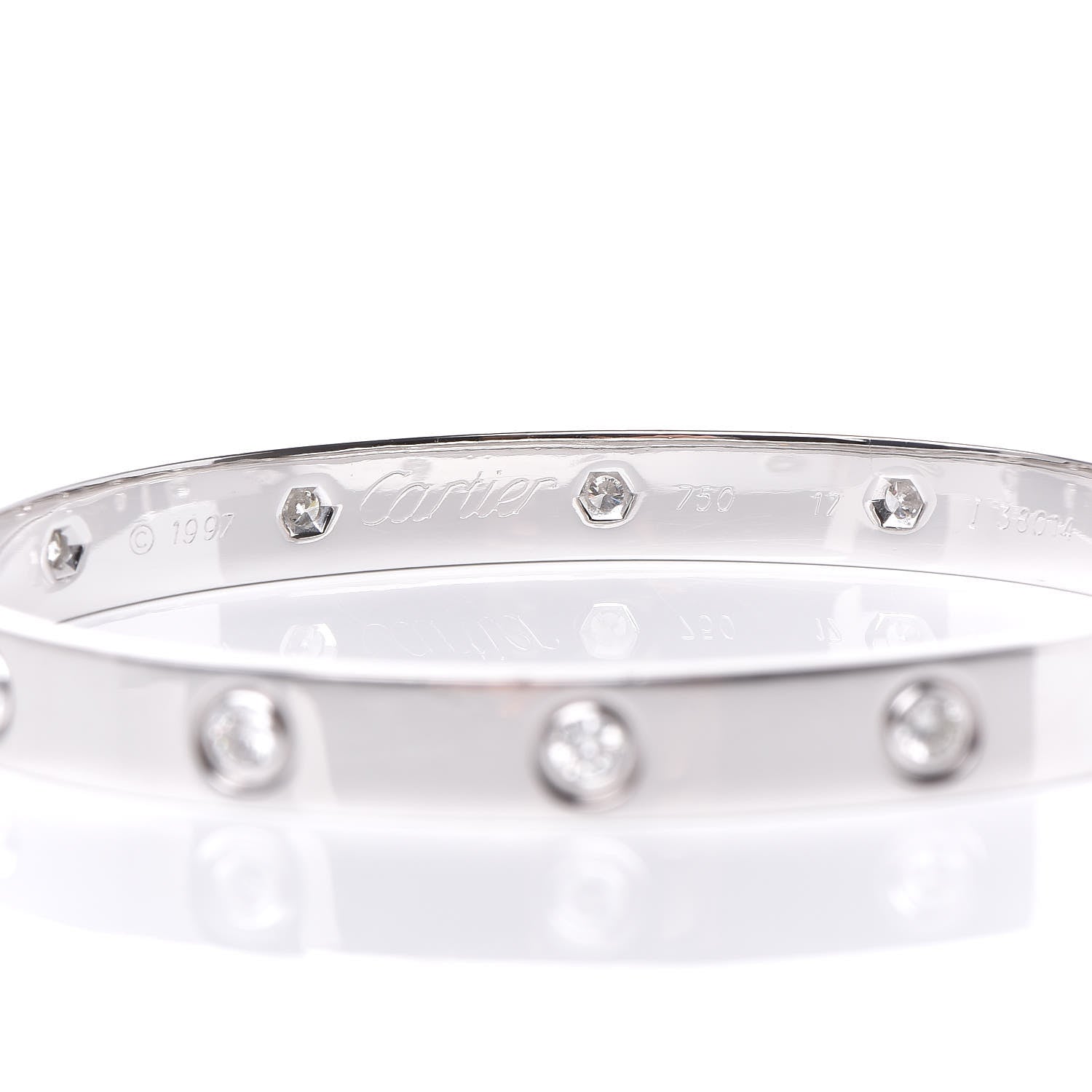 Cartier 18K White Gold 10 Diamond LOVE Bracelet 17 5 of 8