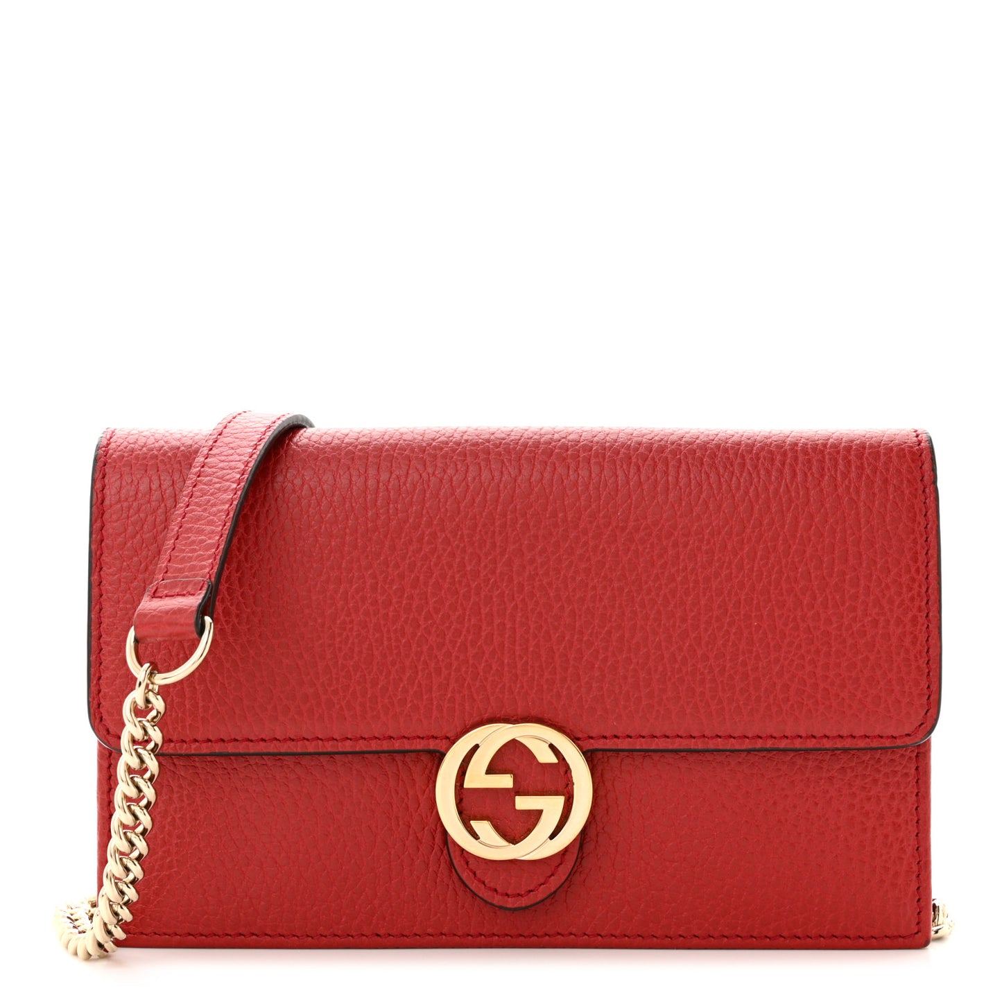 Dollar Calfskin Interlocking G Chain Wallet Red