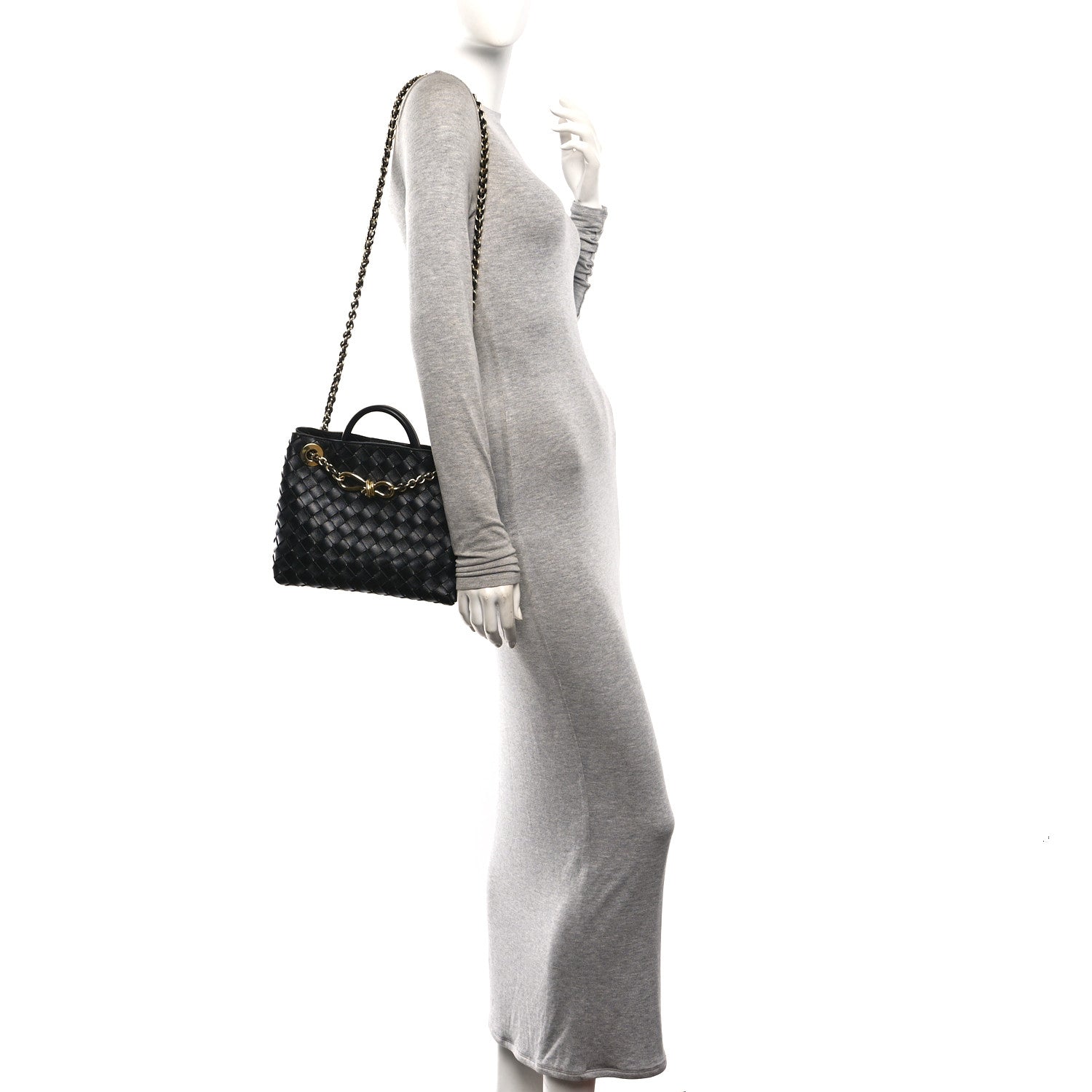 Bottega Veneta Nappa Intrecciato Small Andiamo With Chain Shoulder Bag Black 2 of 9