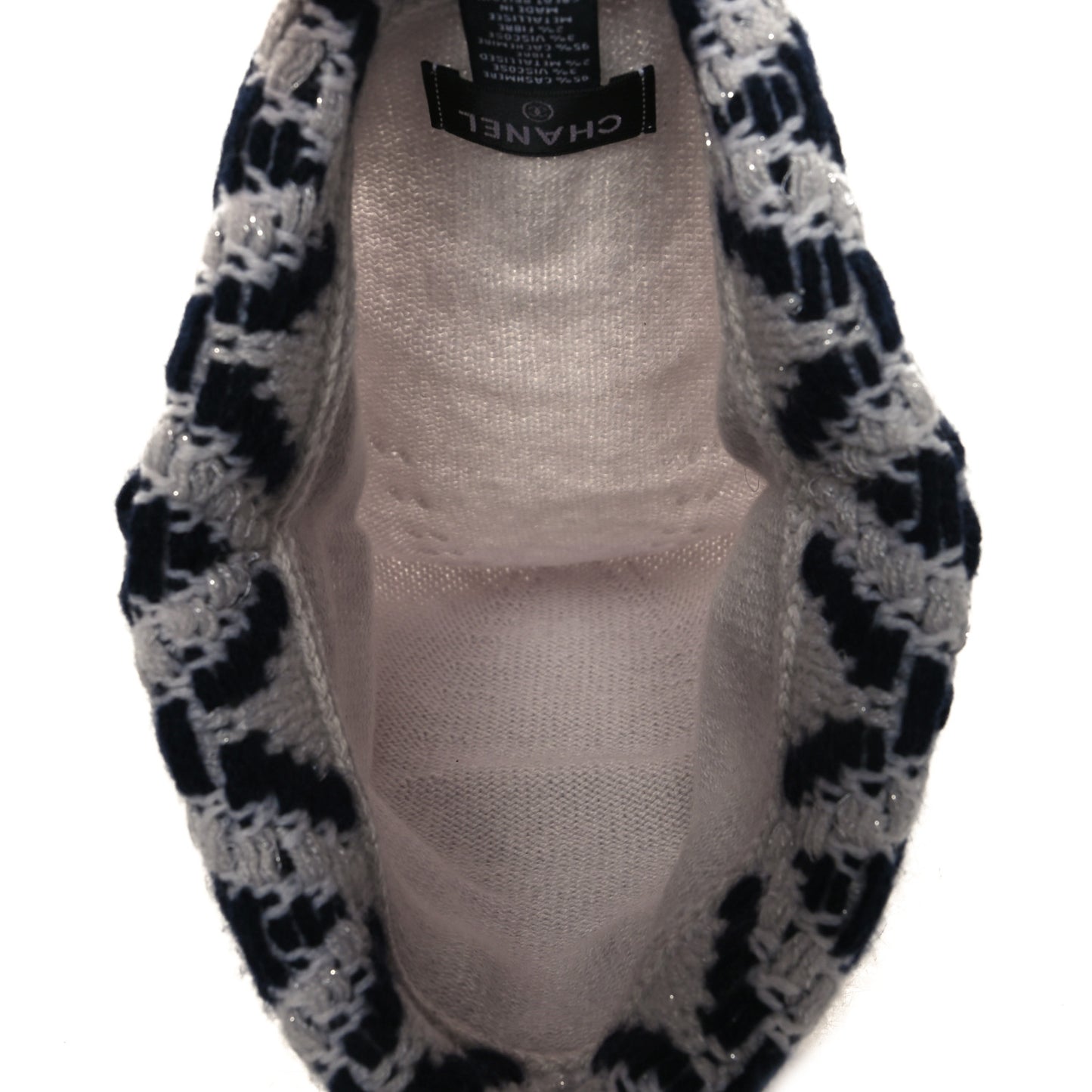 Cashmere Blend CC Beanie Hat With Gloves Set White Navy Blue