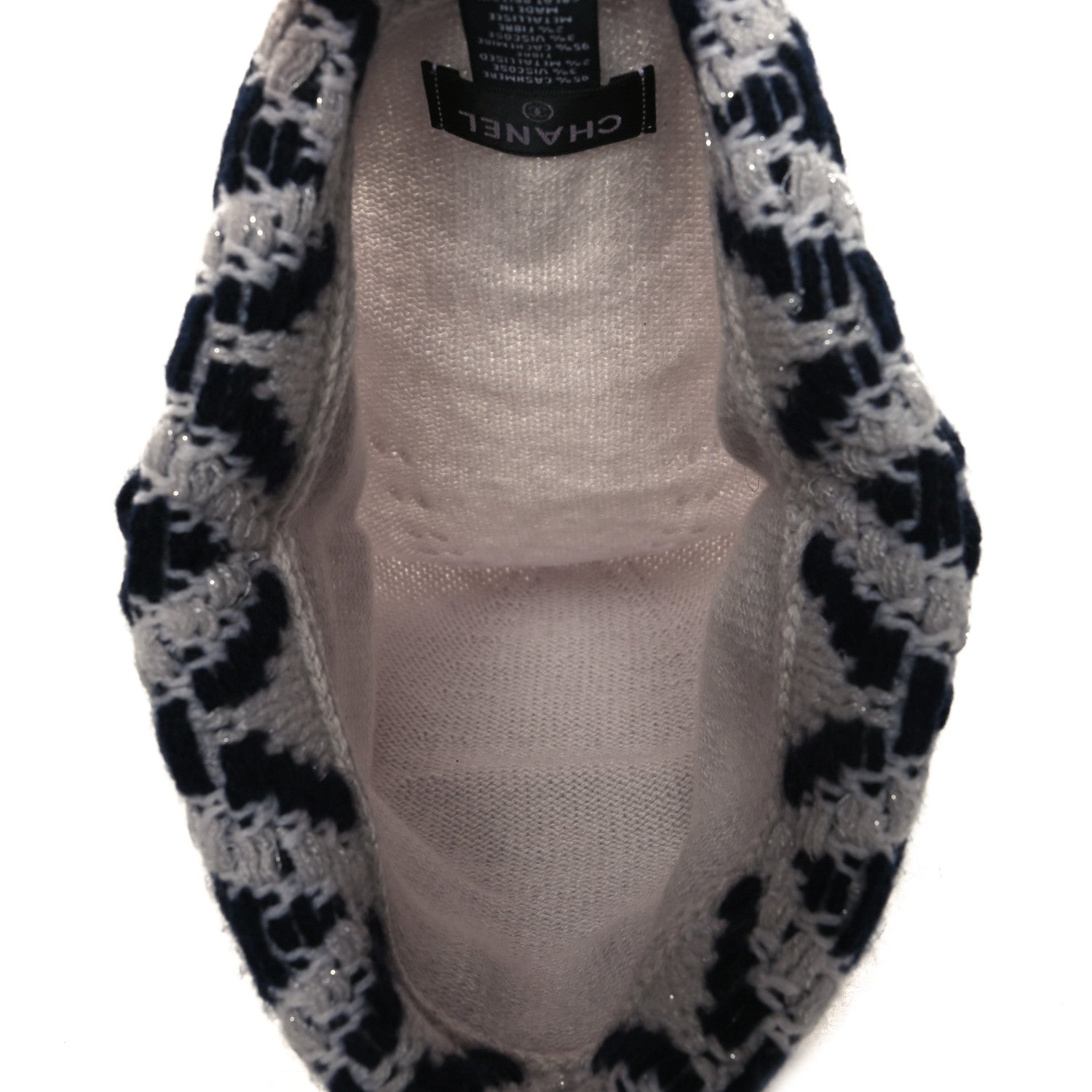 Chanel Cashmere Blend CC Beanie Hat With Gloves Set White Navy Blue 3 of 4