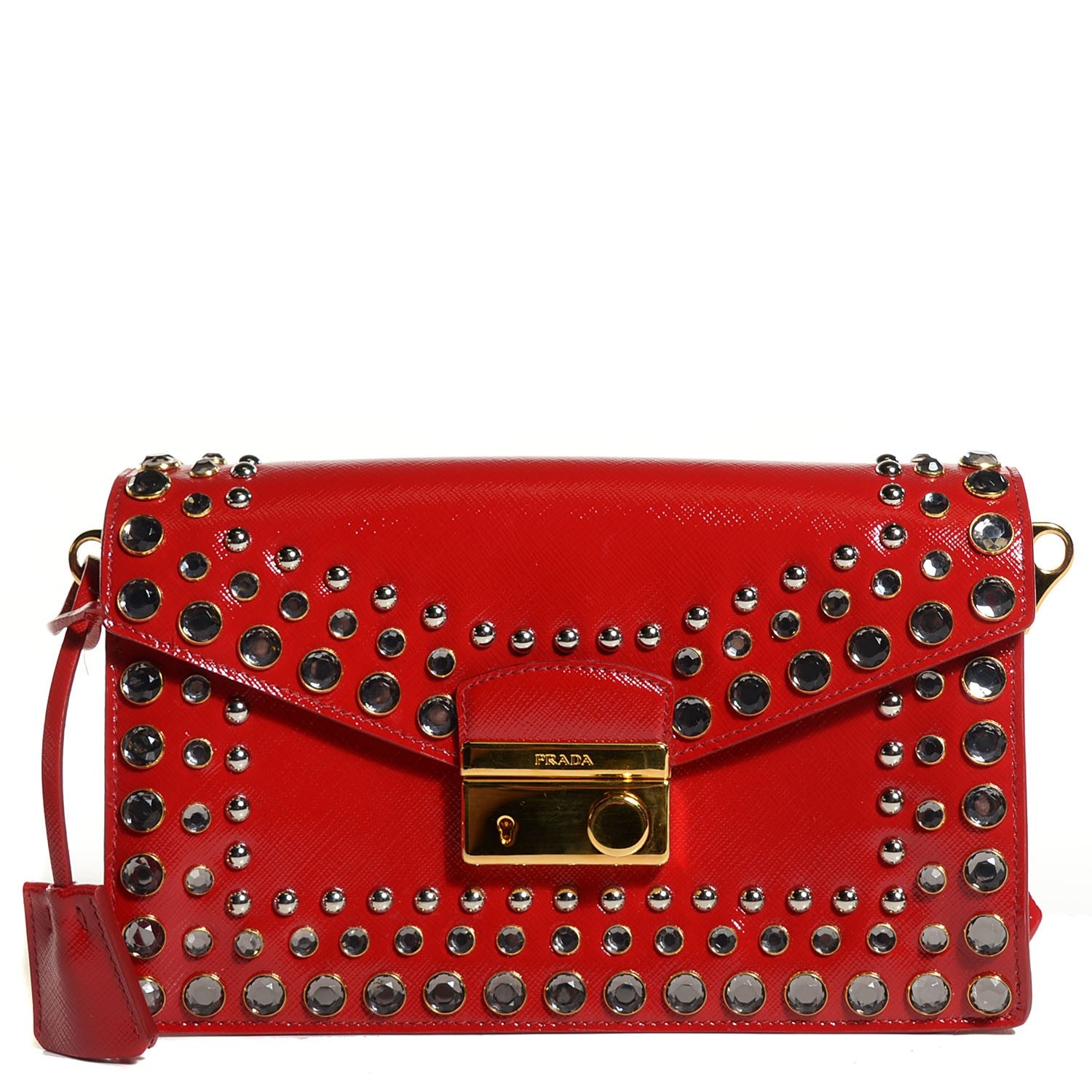 Prada Saffiano Vernice Crystal Sound Shoulder Bag Rosso 1 of 10