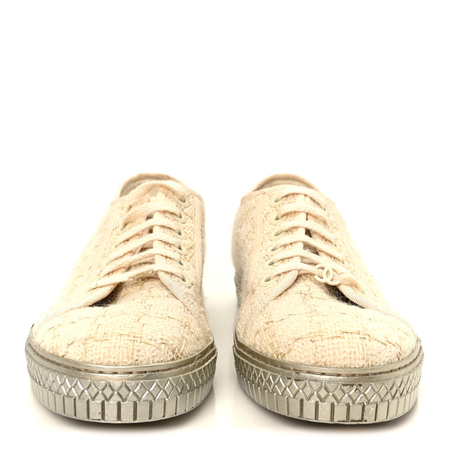 Tweed Lace Up Sneakers 39 Gold Ecru