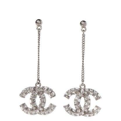 Chanel Baguette Crystal CC Drop Earrings Silver 1 of 3