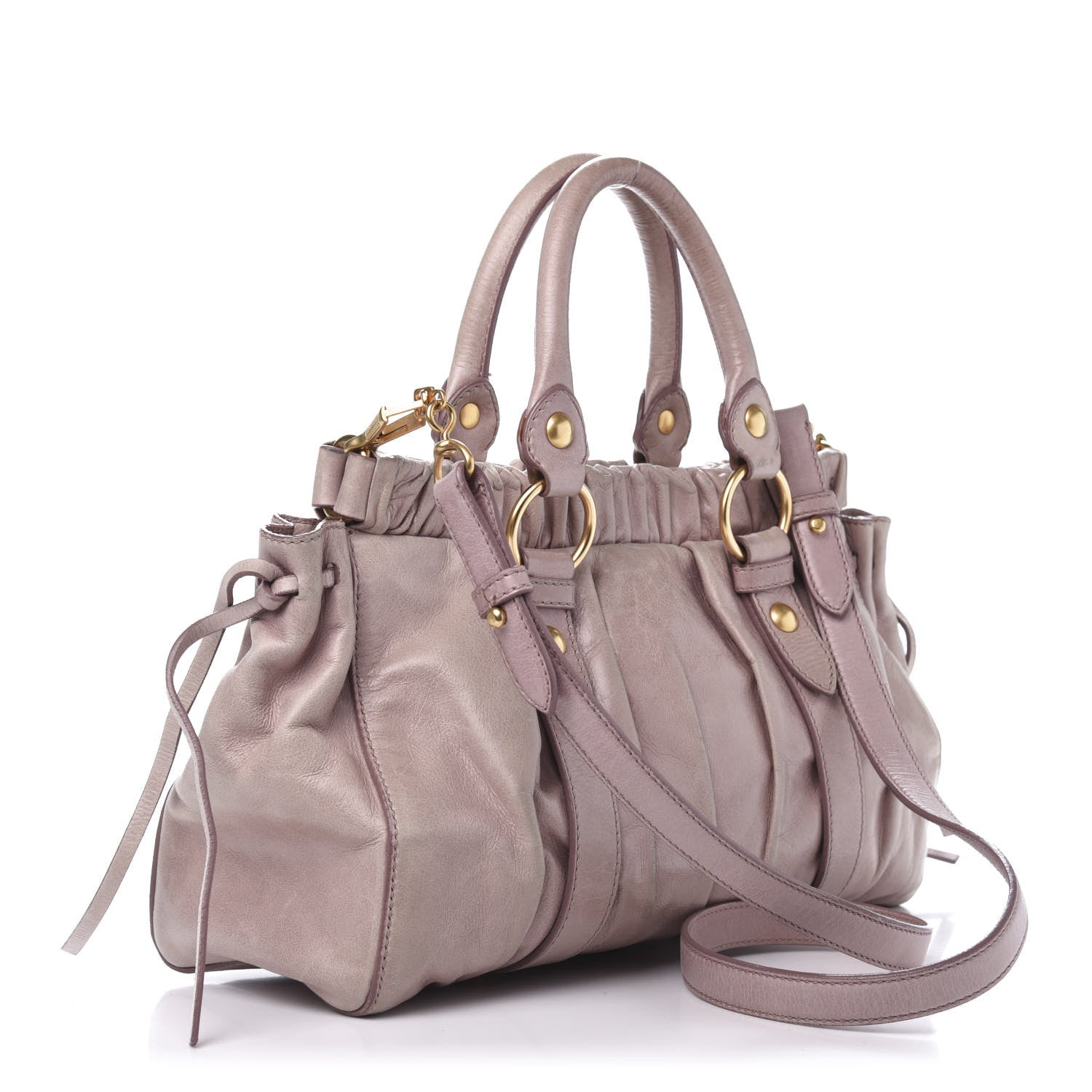 Miu Miu Vitello Lux Gathered Tote Mughetto 3 of 14