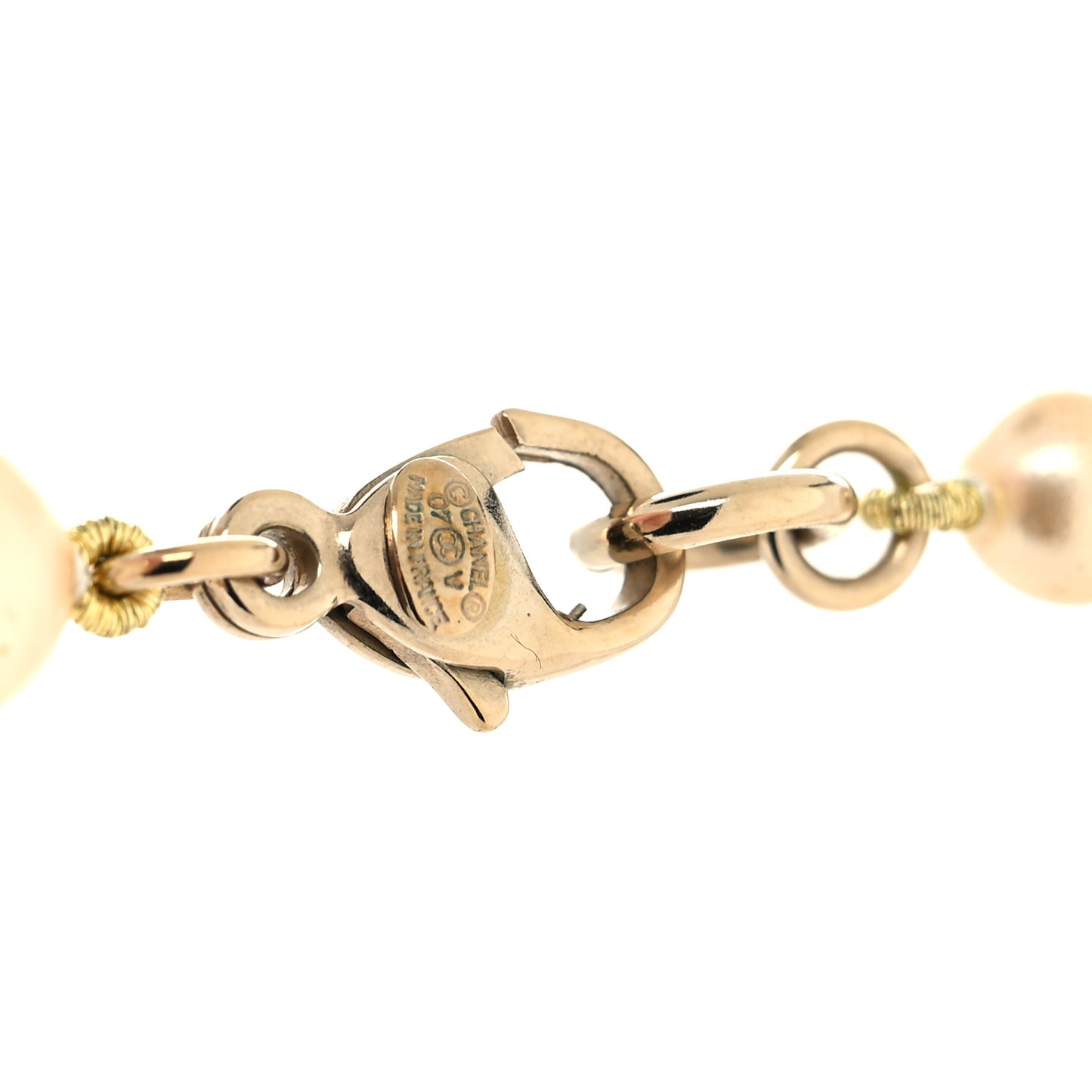 Graduated Pearl CC Long Necklace Gold