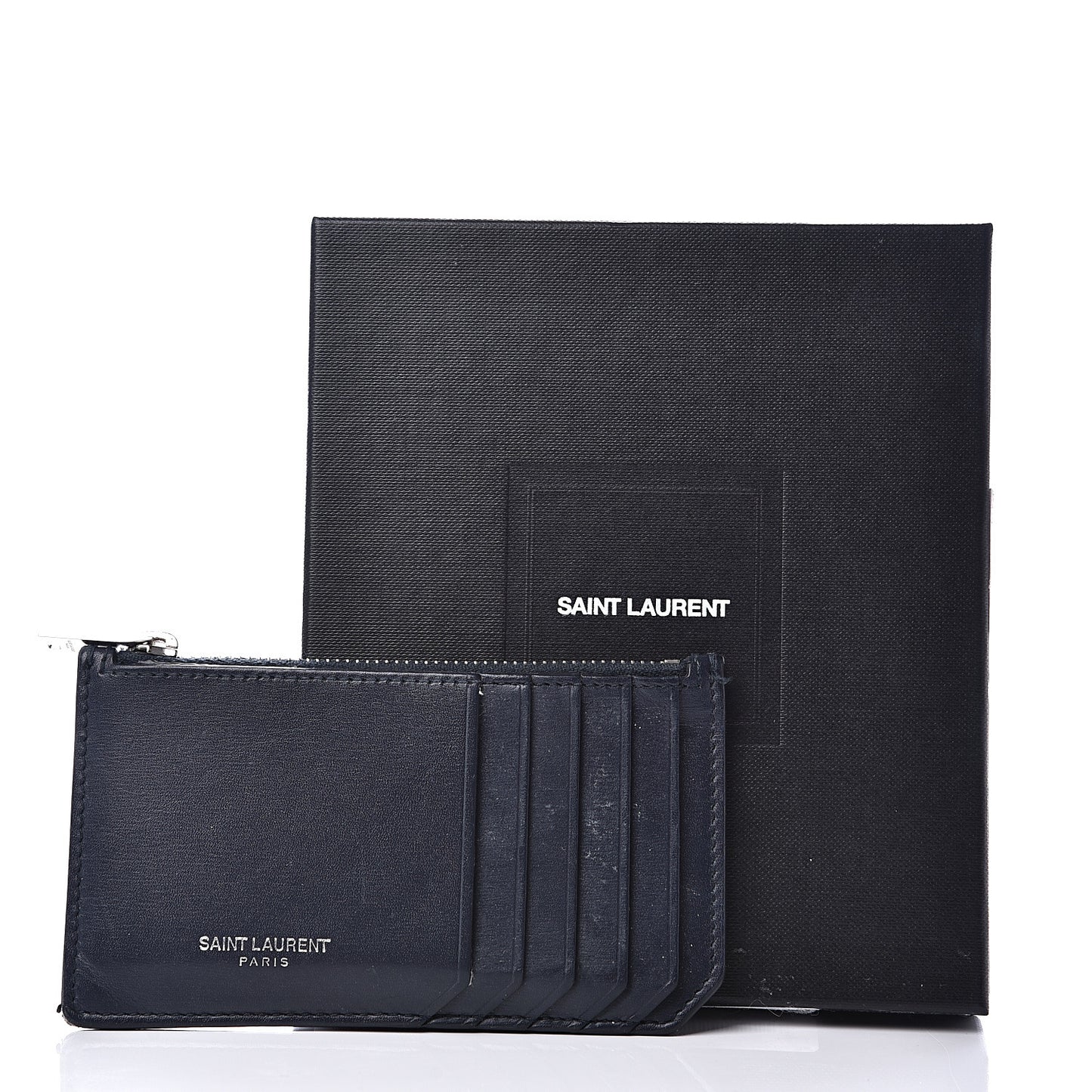 Calfskin 5 Fragments Zip Pouch Card Holder Deep Marine