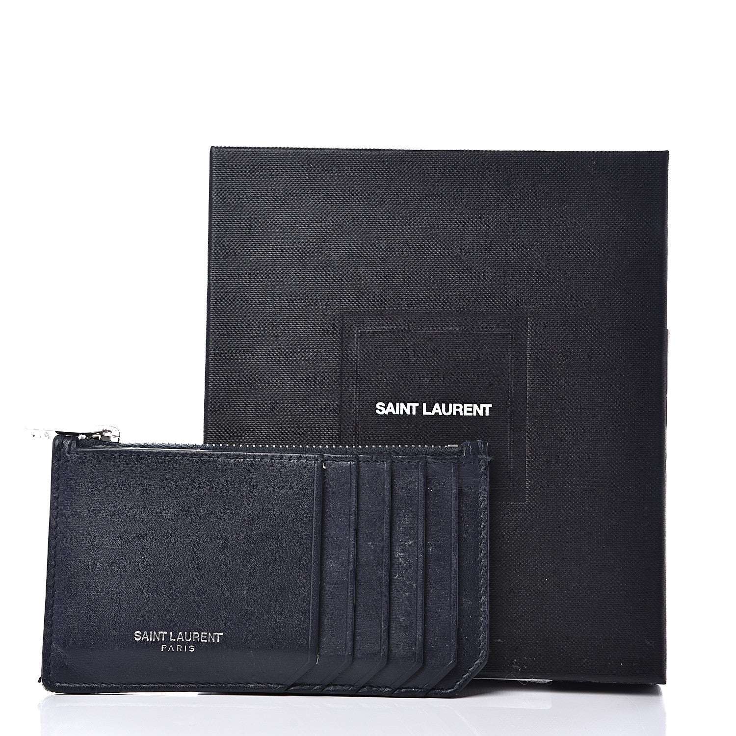 Saint Laurent Calfskin 5 Fragments Zip Pouch Card Holder Deep Marine 11 of 11