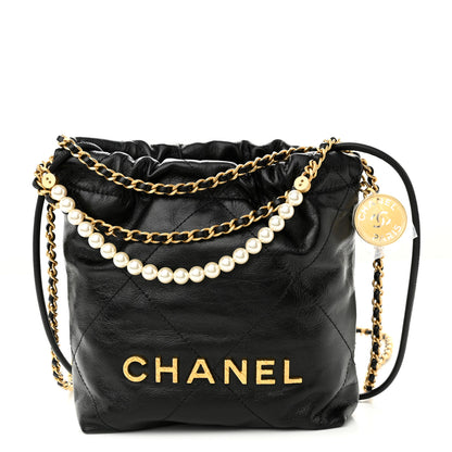 Chanel Shiny Crumpled Calfskin Quilted Pearl Mini Chanel 22 Black 1 of 10