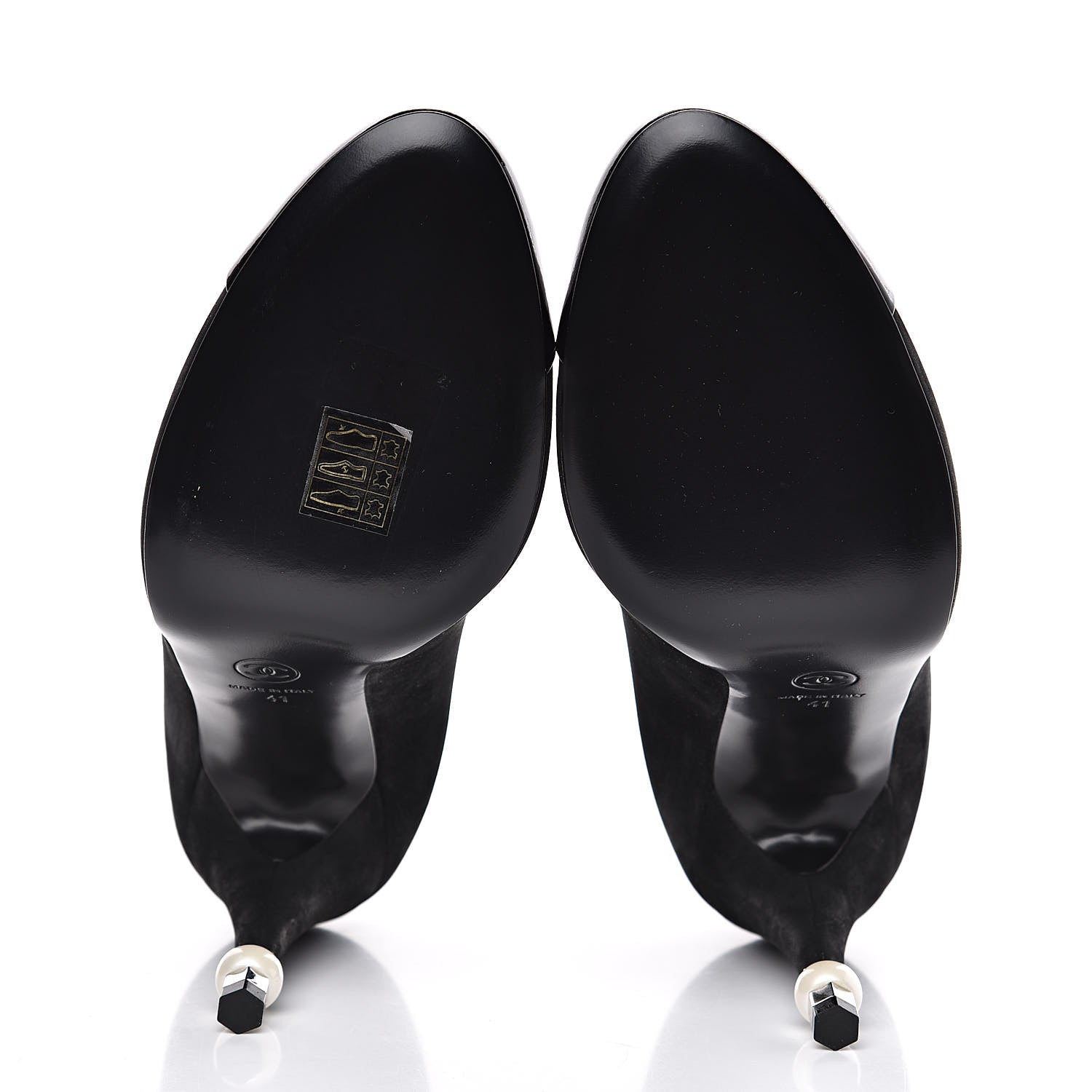 Chanel Patent Suede Calfskin Pearl Cap Toe Pumps 41 Black 5 of 9