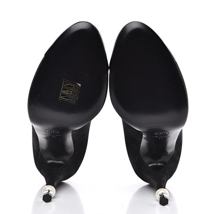 Chanel Patent Suede Calfskin Pearl Cap Toe Pumps 41 Black 5 of 9