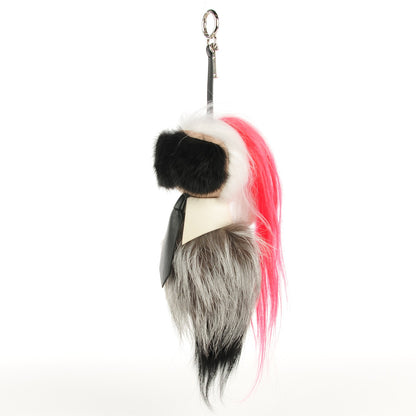 Fendi Fox Mink Goat Fur Nappa Karlito Bag Charm Black White Rosa 6 of 9