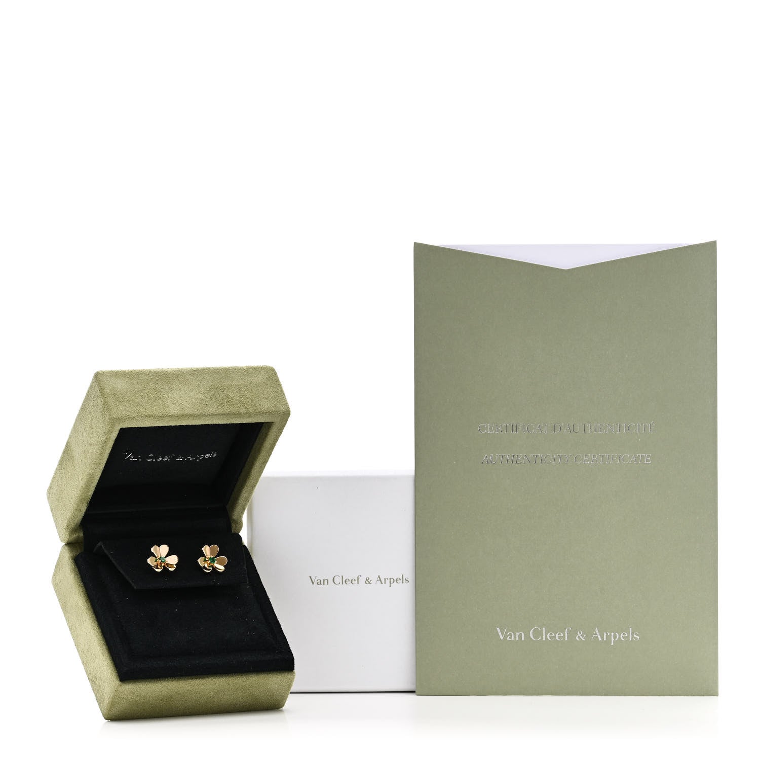 Van Cleef & Arpels 18K Yellow Gold Emerald Mini Frivole Earrings 5 of 5