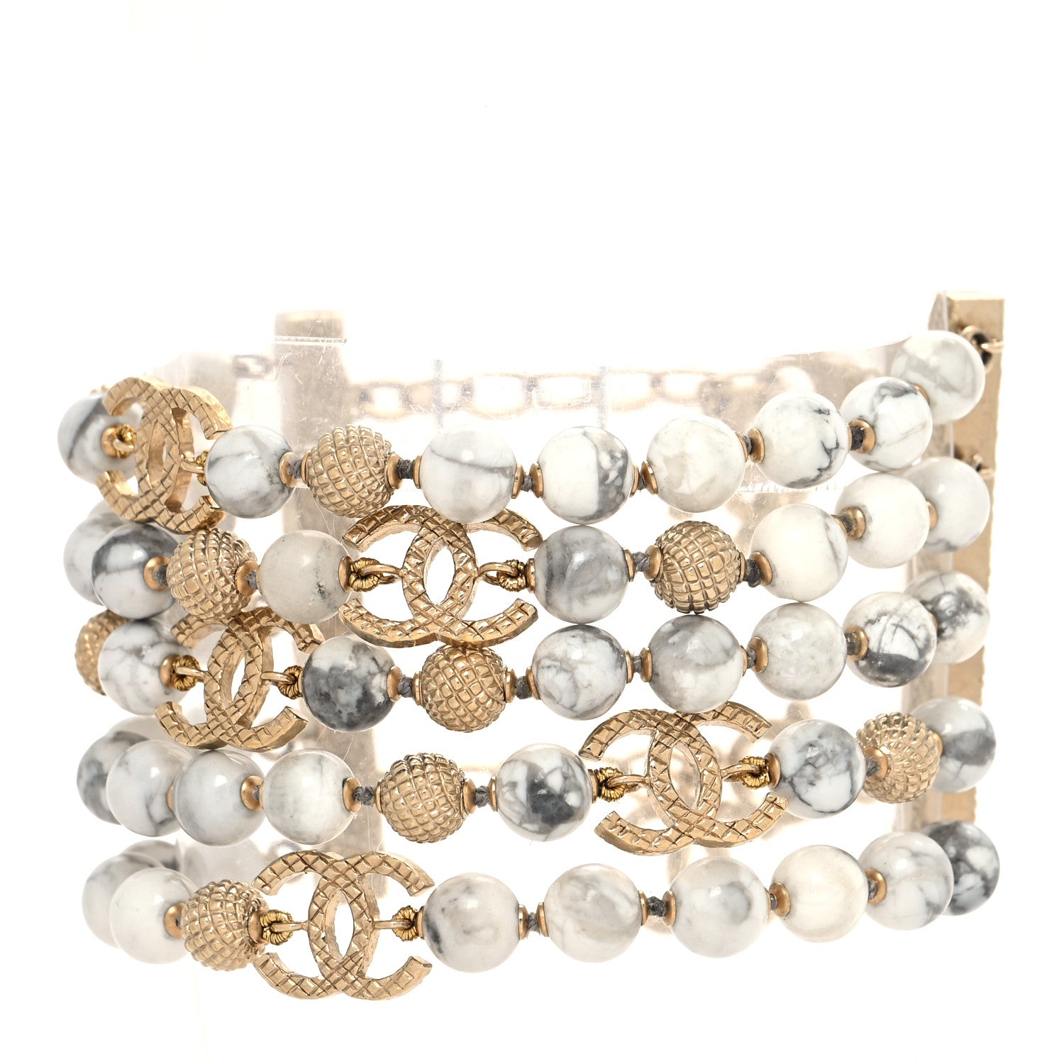 Chanel Beaded CC Multistrand Bracelet Gold White 1 of 4