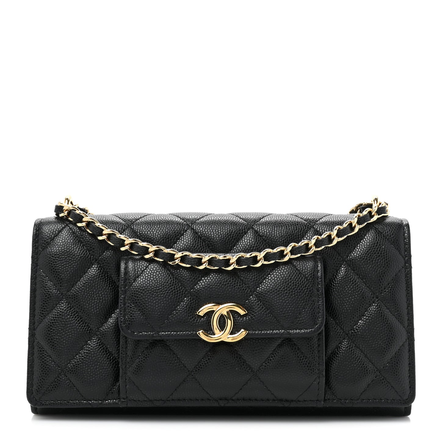 Caviar Quilted Pocket Twins Wallet On Chain WOC Black