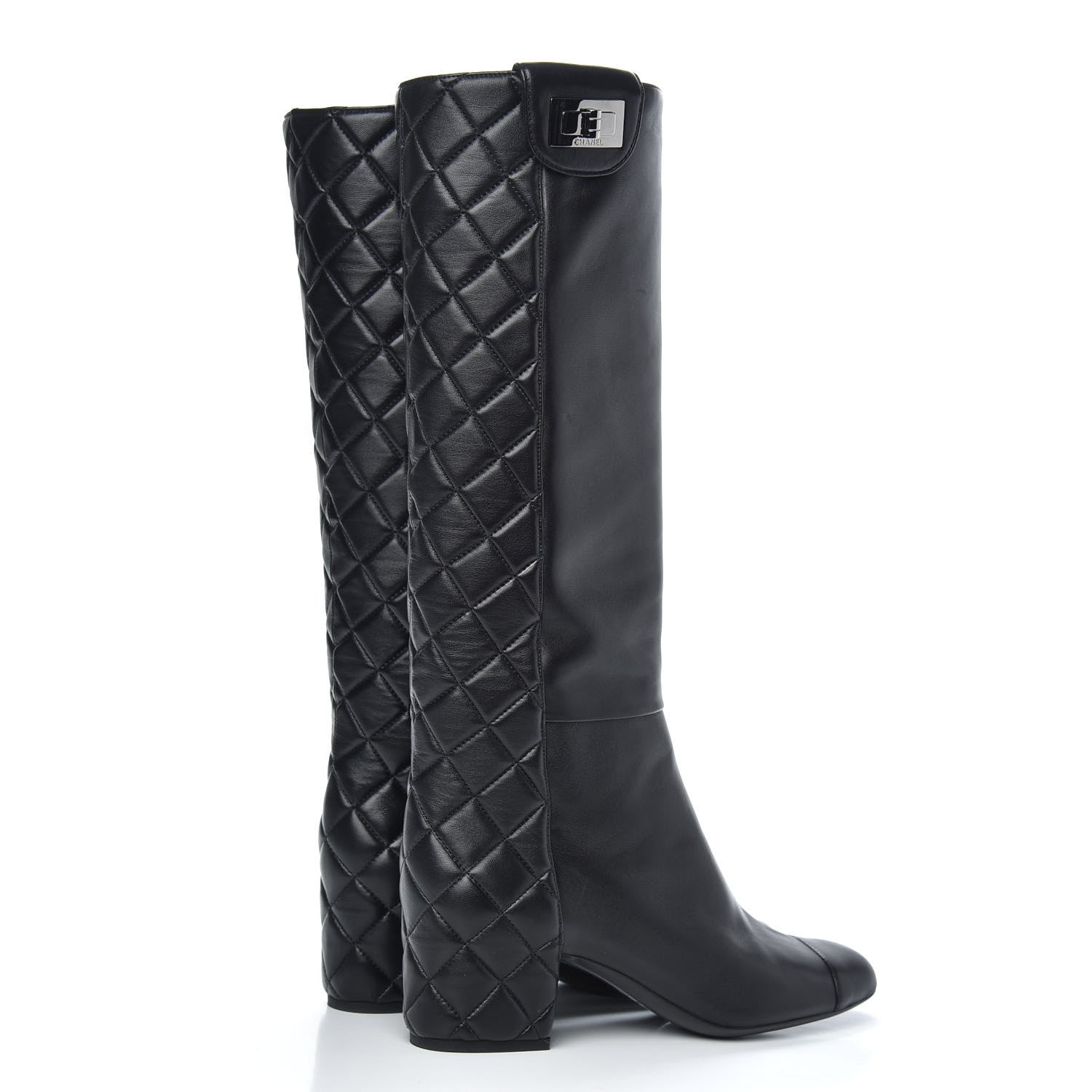 Chanel Lambskin Quilted Reissue Knee High Tall Boots 38.5 Black 4 of 8